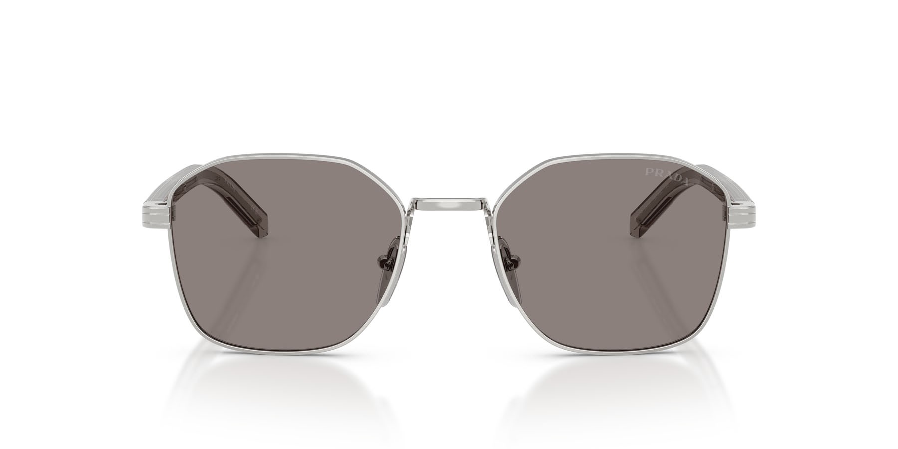 Occhiali da sole Prada PR C50S (1BC80Q) colore argento forma quadrato lenti grigio scuro