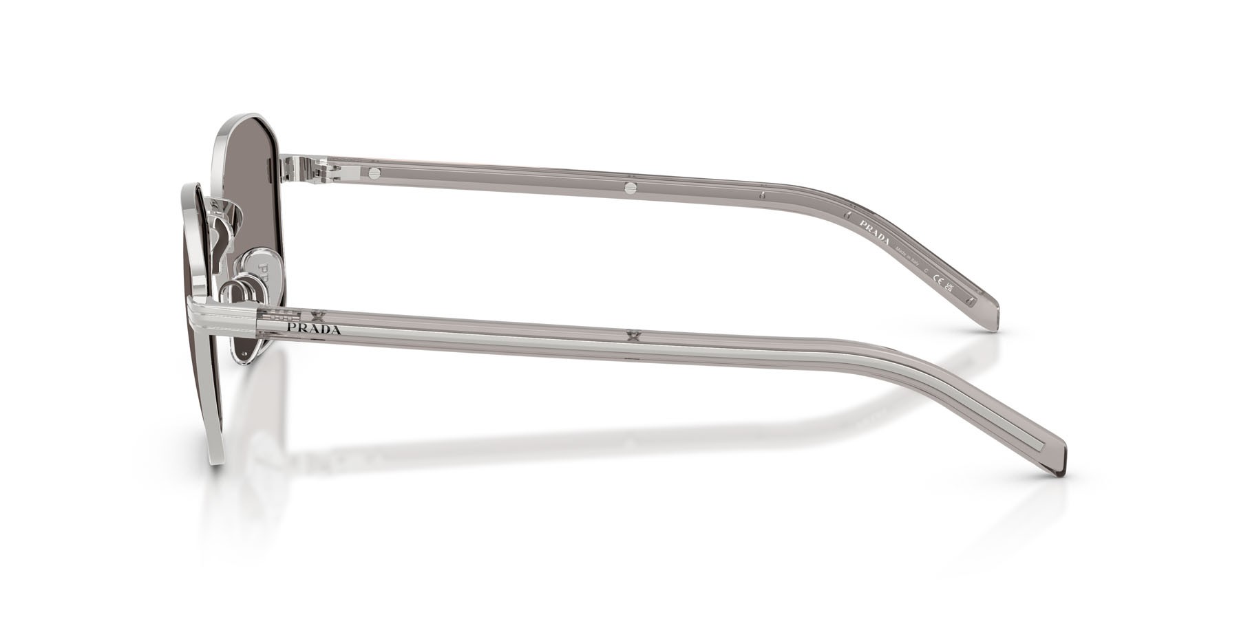 Occhiali da sole Prada PR C50S (1BC80Q) colore argento forma quadrato lenti grigio scuro
