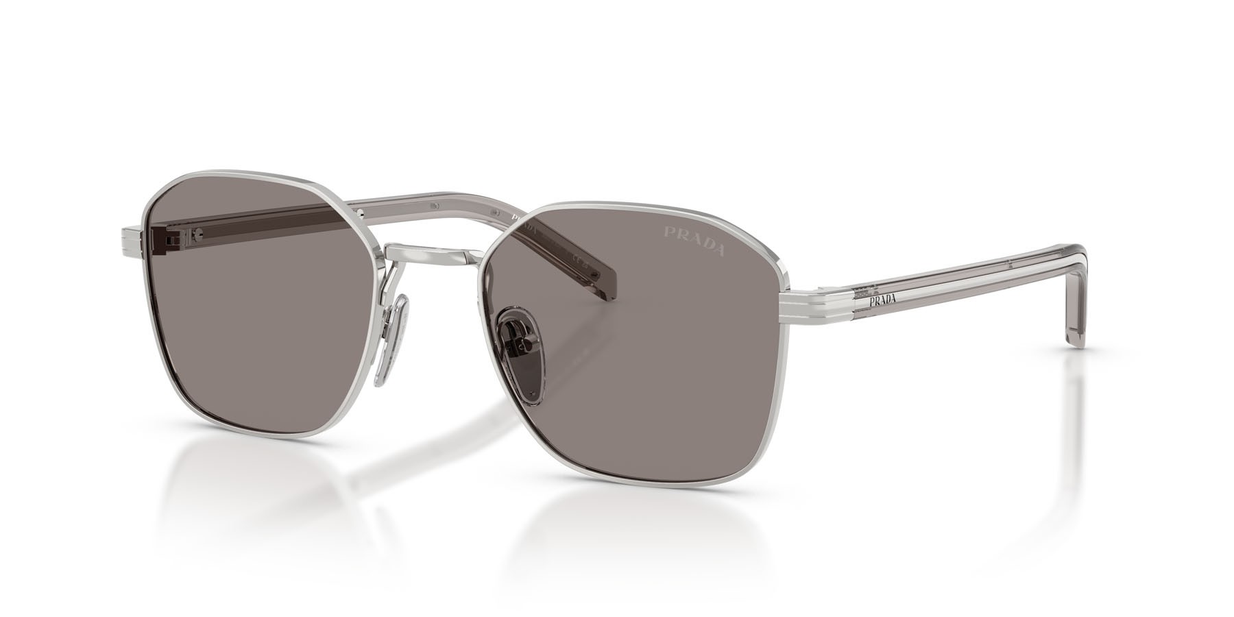 Occhiali da sole Prada PR C50S (1BC80Q) colore argento forma quadrato lenti grigio scuro