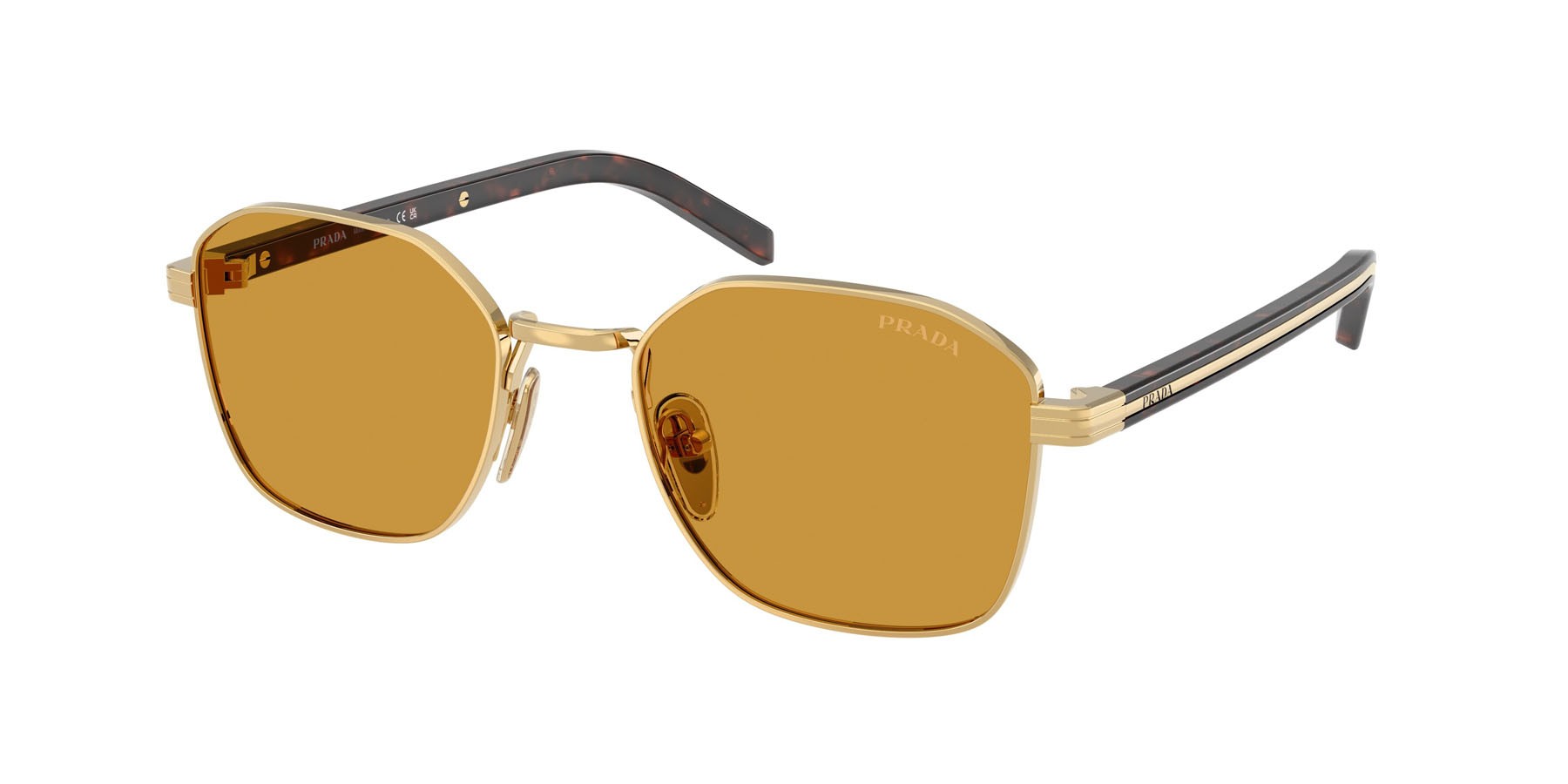 Sunglasses Prada PR C50S (5AK50P) color oro shape square lenses miele scuro