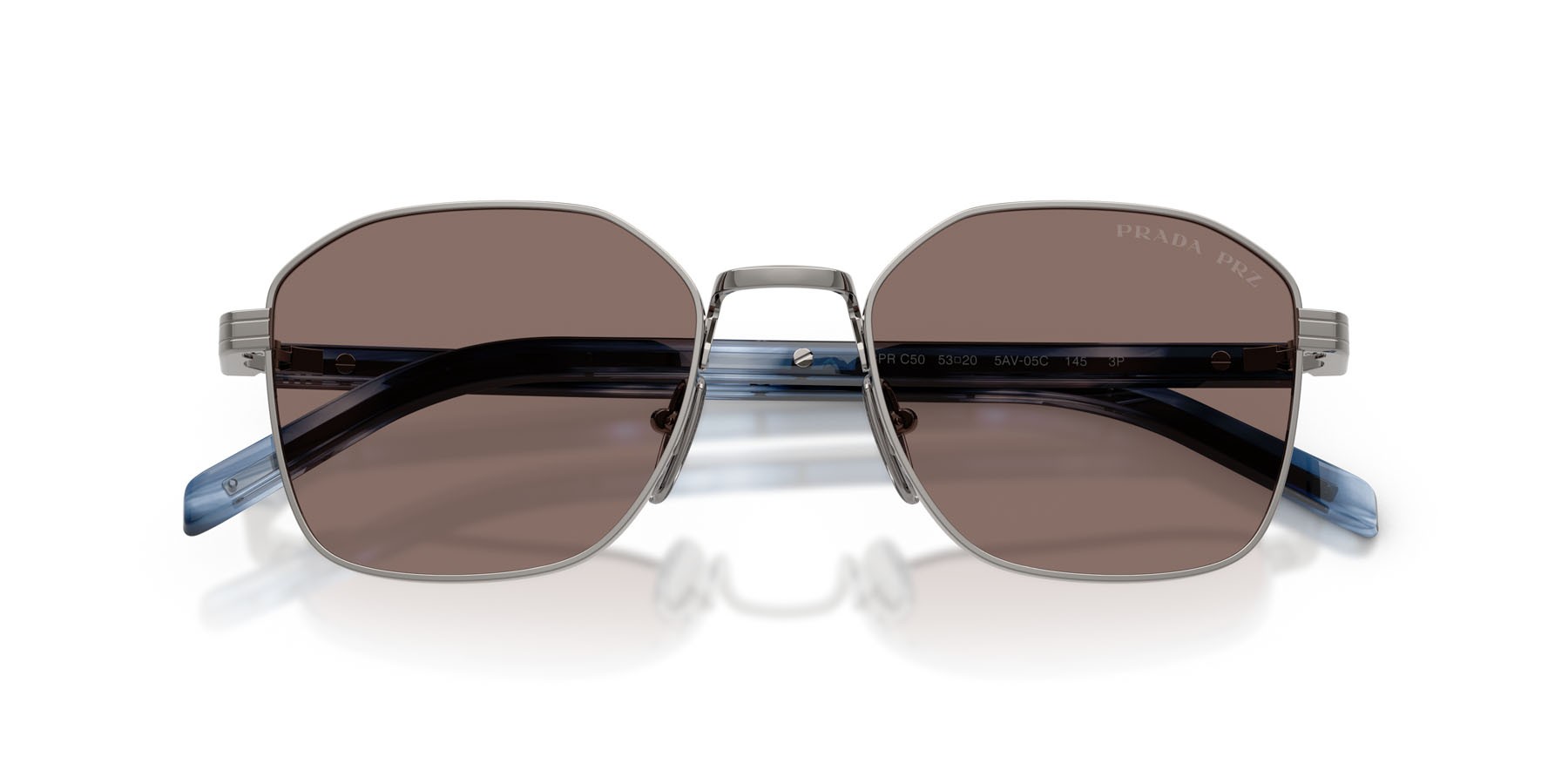 Occhiali da sole Prada PR C50S (5AV05C) colore gunmetal forma quadrato lenti polarizzata marrone chiaro