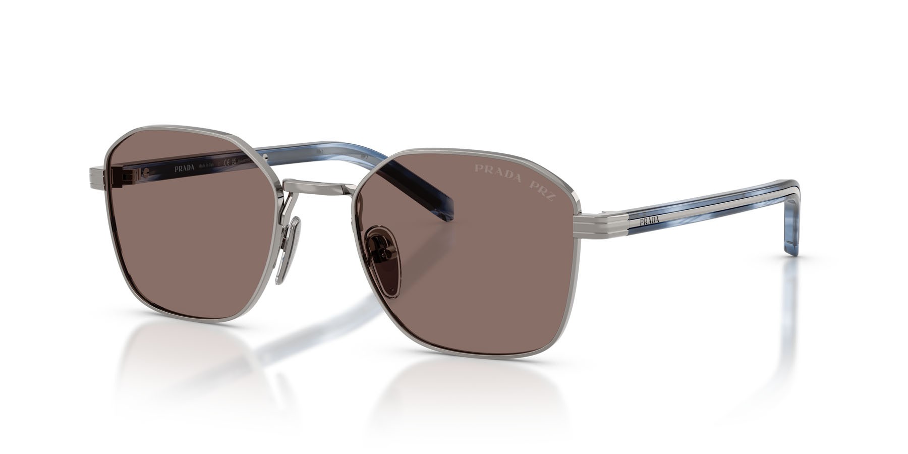 Occhiali da sole Prada PR C50S (5AV05C) colore gunmetal forma quadrato lenti polarizzata marrone chiaro