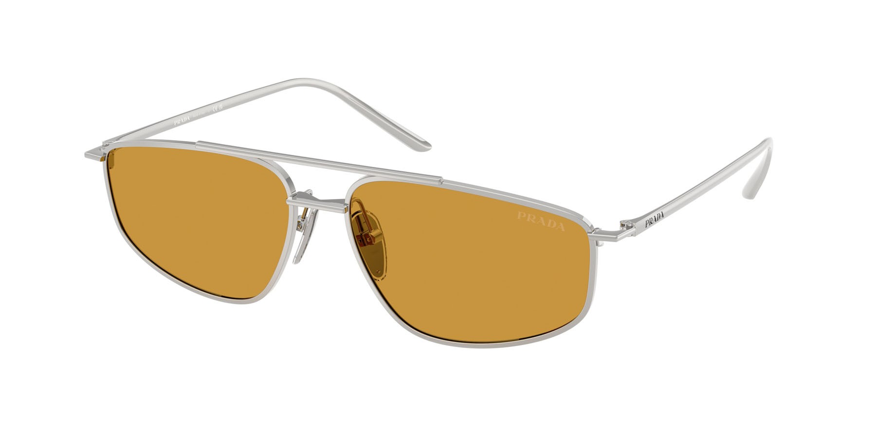 Occhiali da sole Prada PR C51S (1BC50P) colore argento forma quadrato lenti miele scuro
