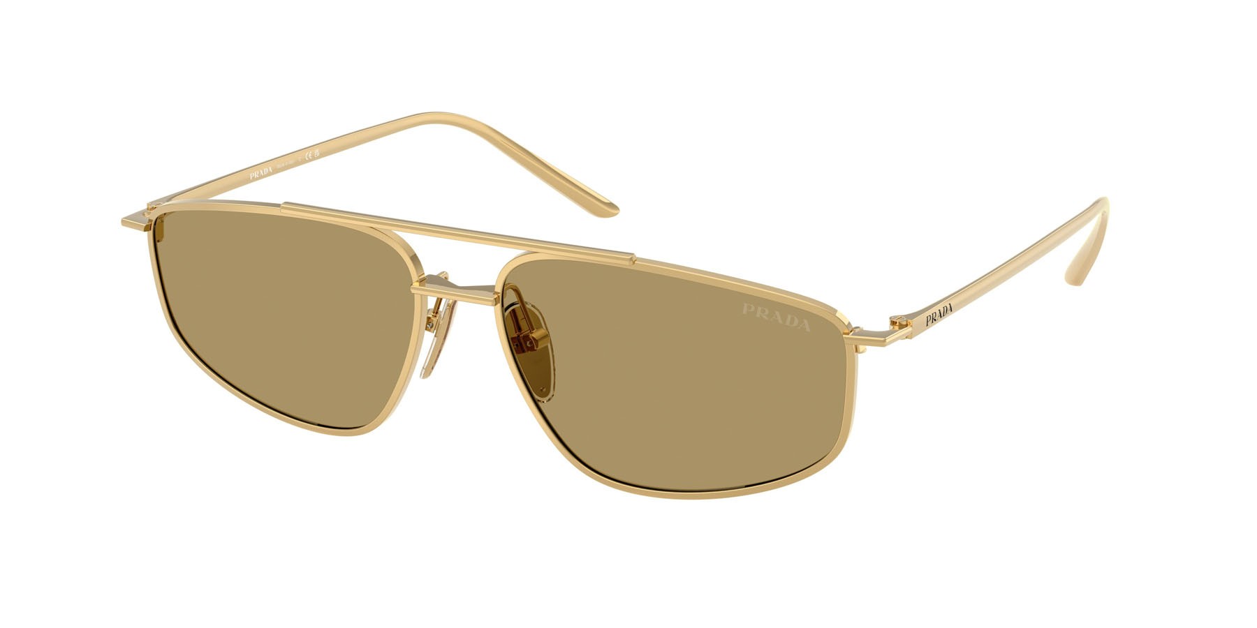 Occhiali da sole Prada PR C51S (5AK70G) colore oro forma quadrato lenti verde oliva