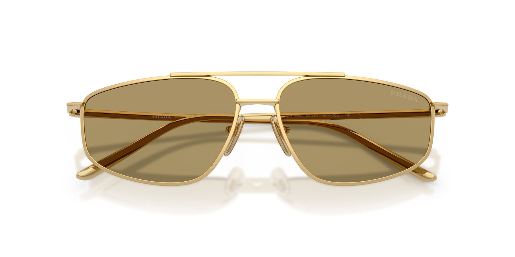 Occhiali da sole Prada PR C51S (5AK70G) colore oro forma quadrato lenti verde oliva