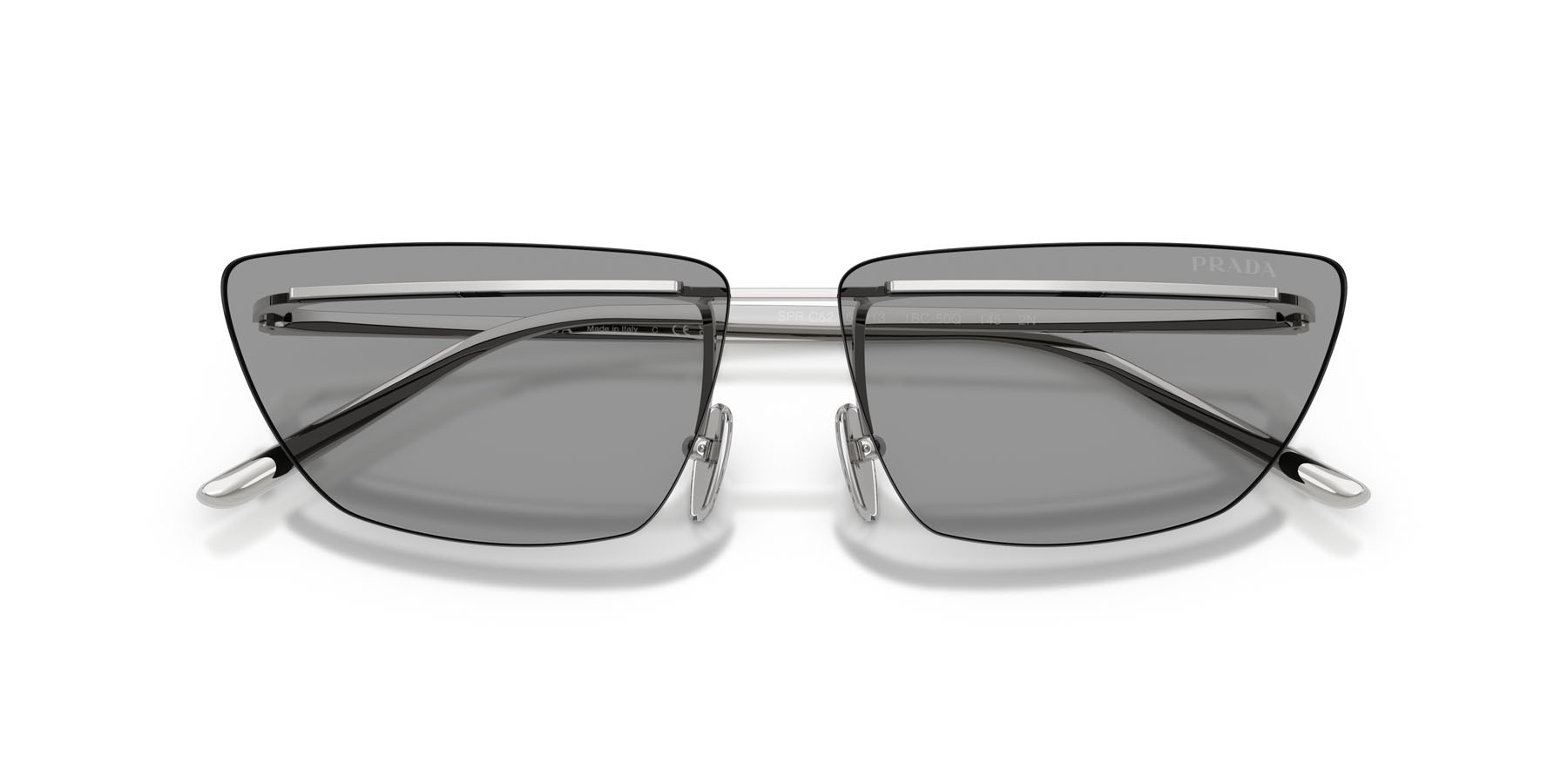 Sunglasses Prada PR C52S (1BC50Q) color argento shape butterfly lenses grigio