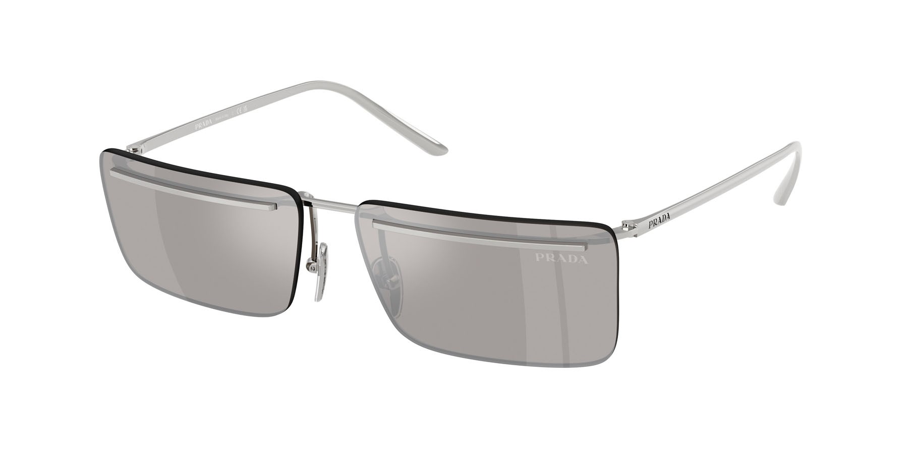 Occhiali da sole Prada PR C53S (1BC60N) colore argento forma rettangolare lenti grigio chiaro specchiato argento