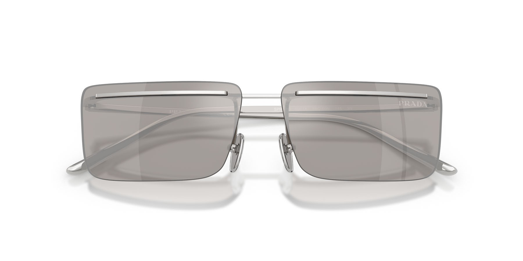Occhiali da sole Prada PR C53S (1BC60N) colore argento forma rettangolare lenti grigio chiaro specchiato argento