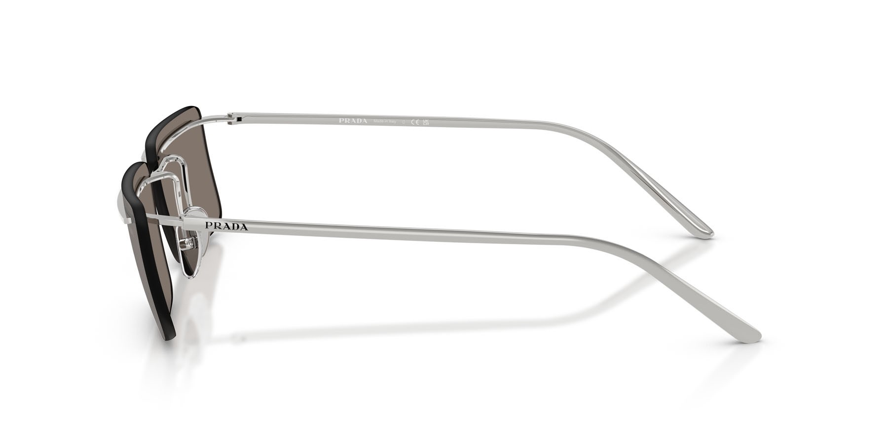 Occhiali da sole Prada PR C53S (1BC60N) colore argento forma rettangolare lenti grigio chiaro specchiato argento