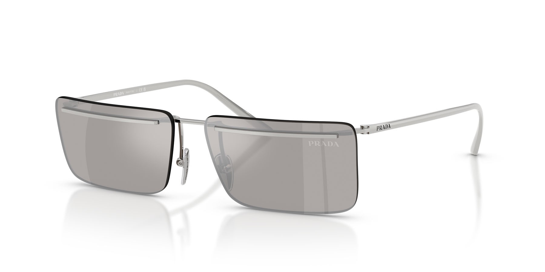 Occhiali da sole Prada PR C53S (1BC60N) colore argento forma rettangolare lenti grigio chiaro specchiato argento