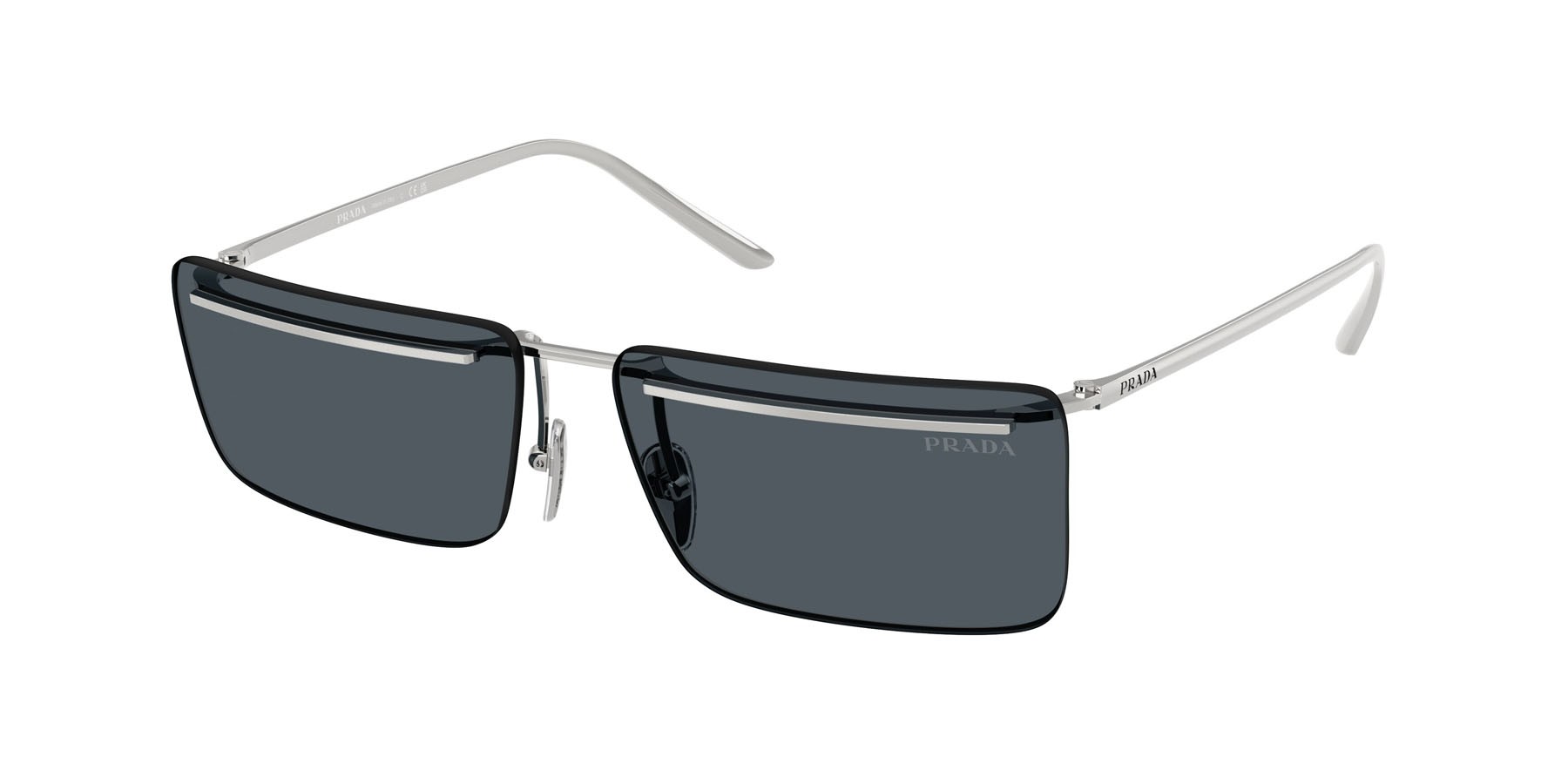Occhiali da sole Prada PR C53S (1BC70B) colore argento forma rettangolare lenti grigio scuro