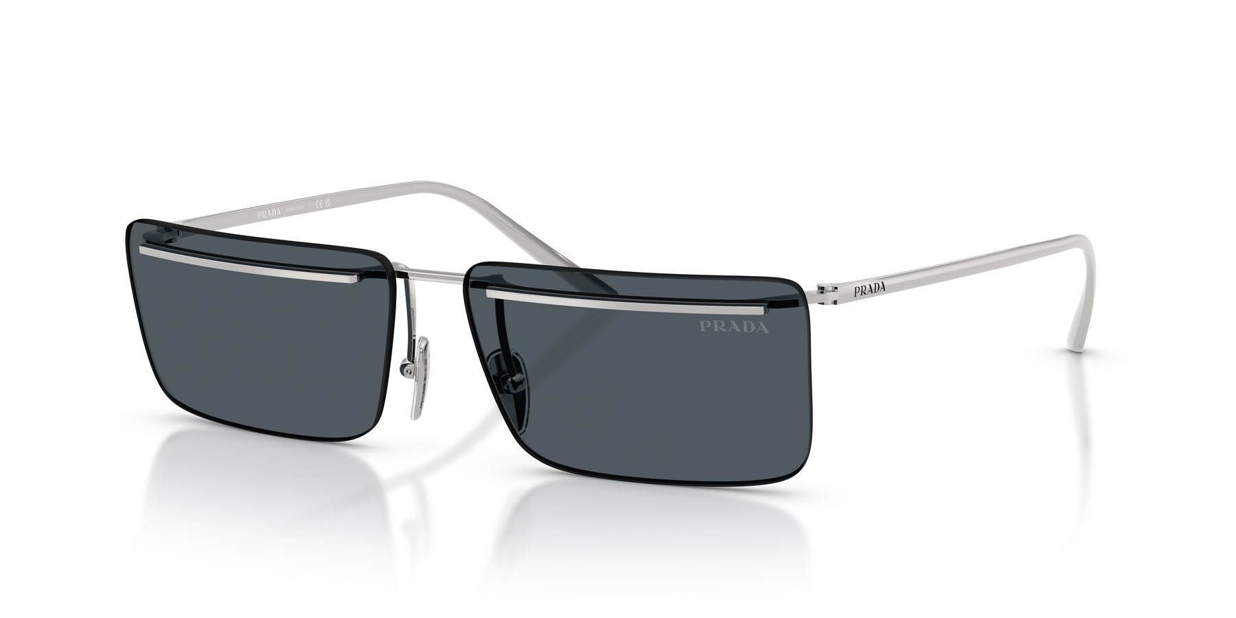 Occhiali da sole Prada PR C53S (1BC70B) colore argento forma rettangolare lenti grigio scuro