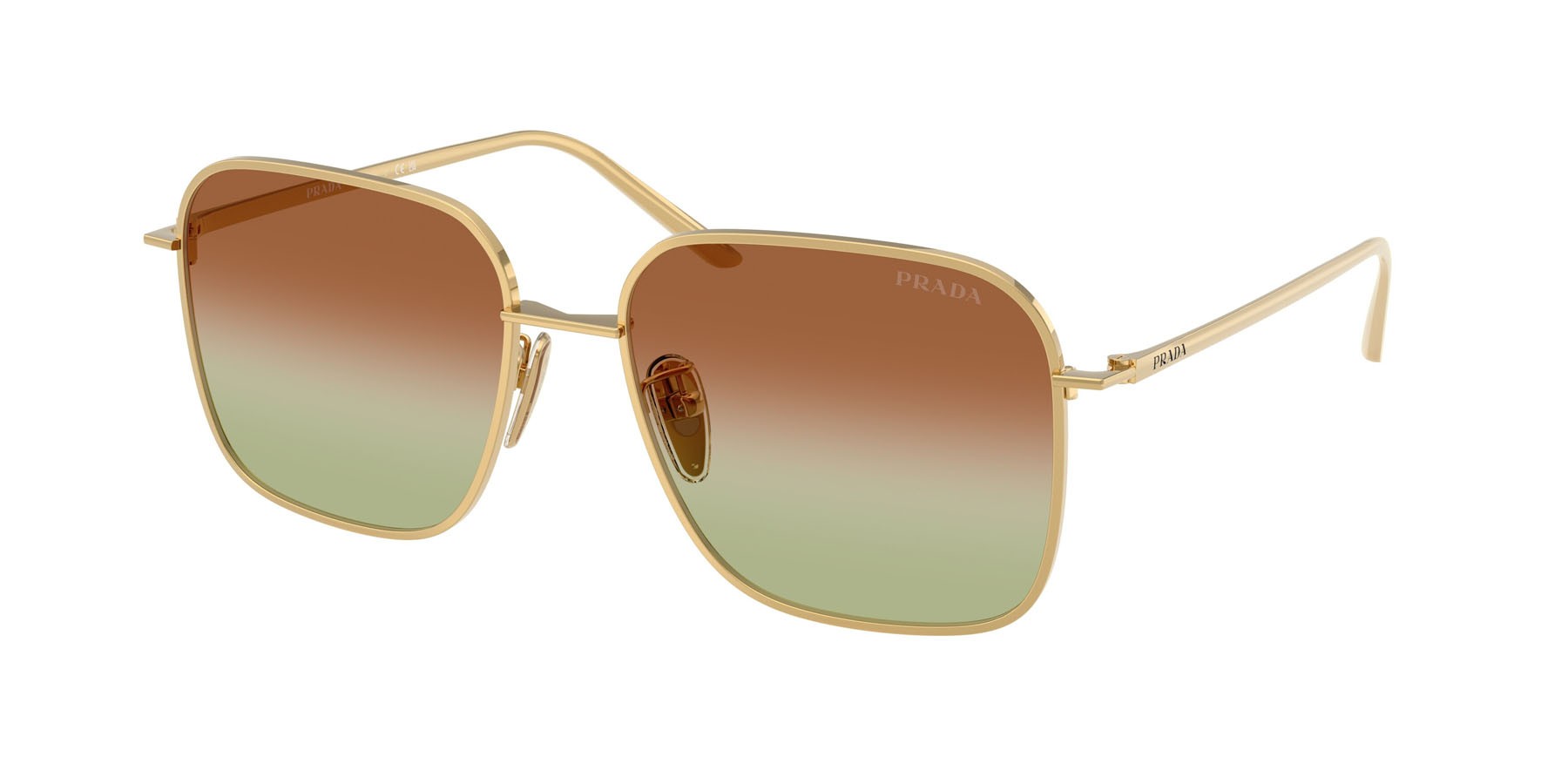 Sunglasses Prada PR C54SD (5AK70T) color oro shape square lenses verde/marrone