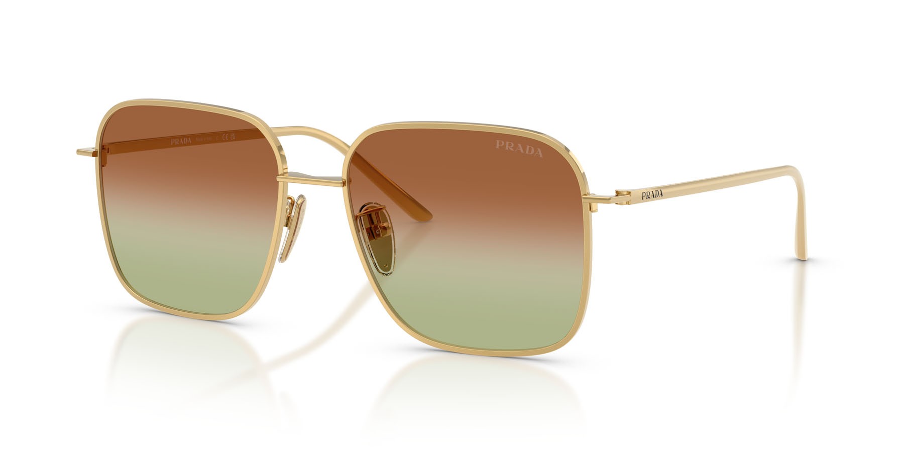 Sunglasses Prada PR C54SD (5AK70T) color oro shape square lenses verde/marrone