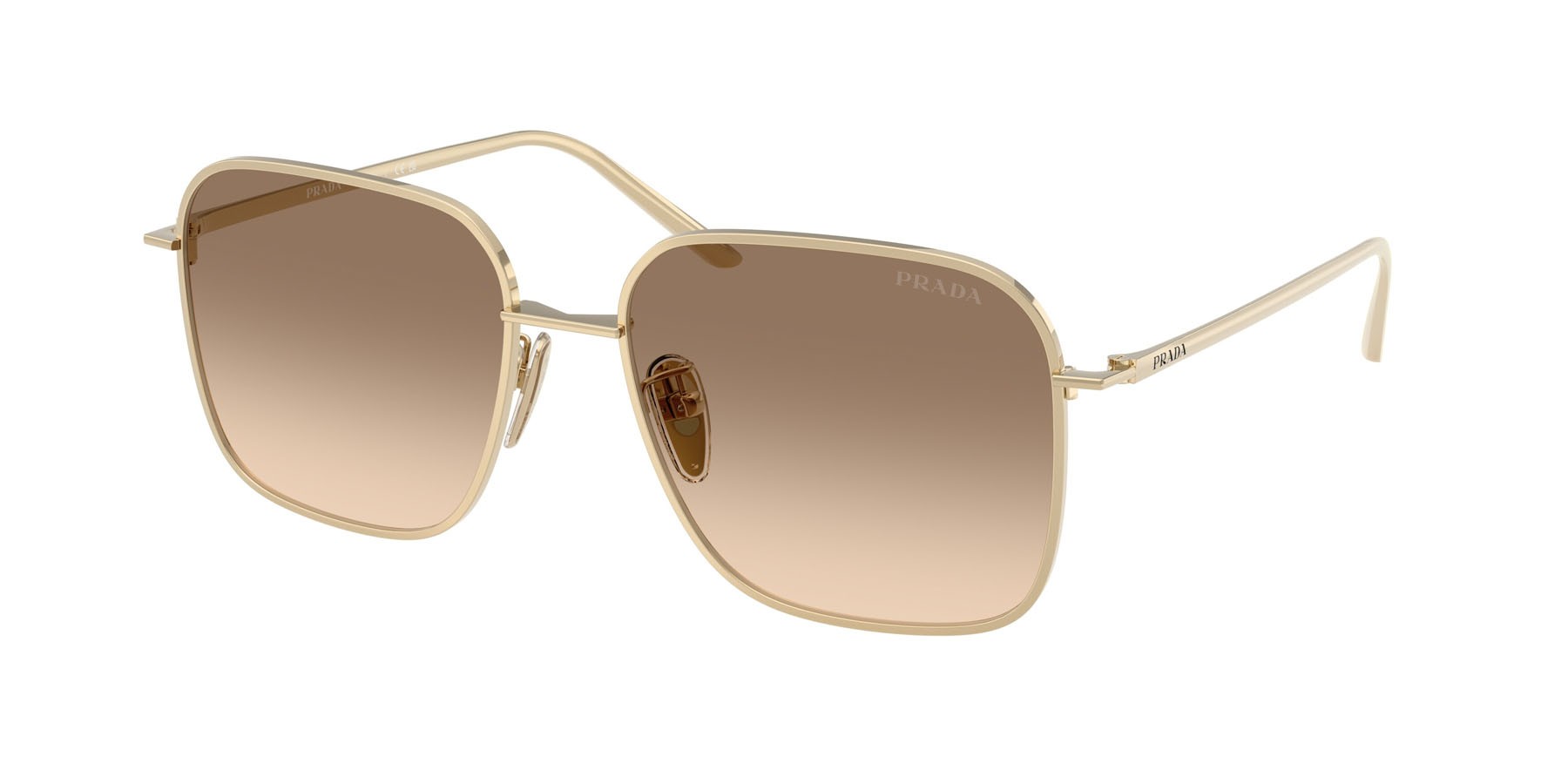 Sunglasses Prada PR C54SD (ZVN50T) color oro pallido shape square lenses marrone chiaro sfumato grigio chiaro
