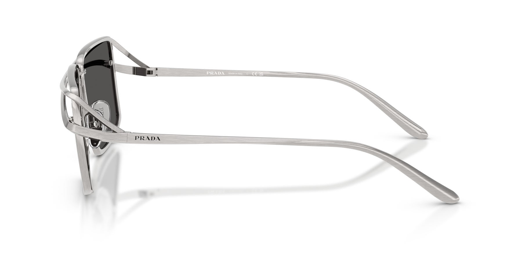 Occhiali da sole Prada PR C55S (28C08Z) colore argento vintage forma irregolare lenti grigio scuro