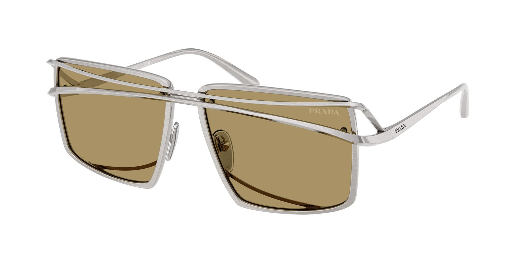 Occhiali da sole Prada PR C55S (28C70G) colore argento vintage forma irregolare lenti verde oliva