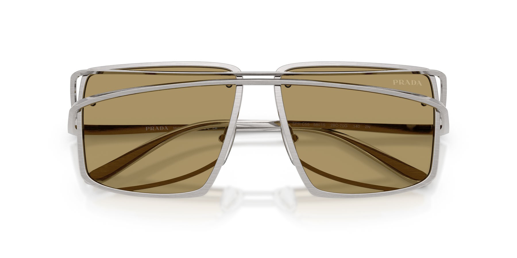 Occhiali da sole Prada PR C55S (28C70G) colore argento vintage forma irregolare lenti verde oliva
