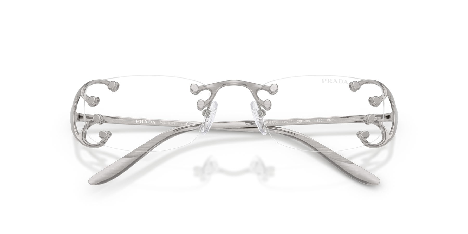 Sunglasses Prada PR C57S (28H08N) color argento nouveau shape rectangle lenses clear blue-violet light filter
