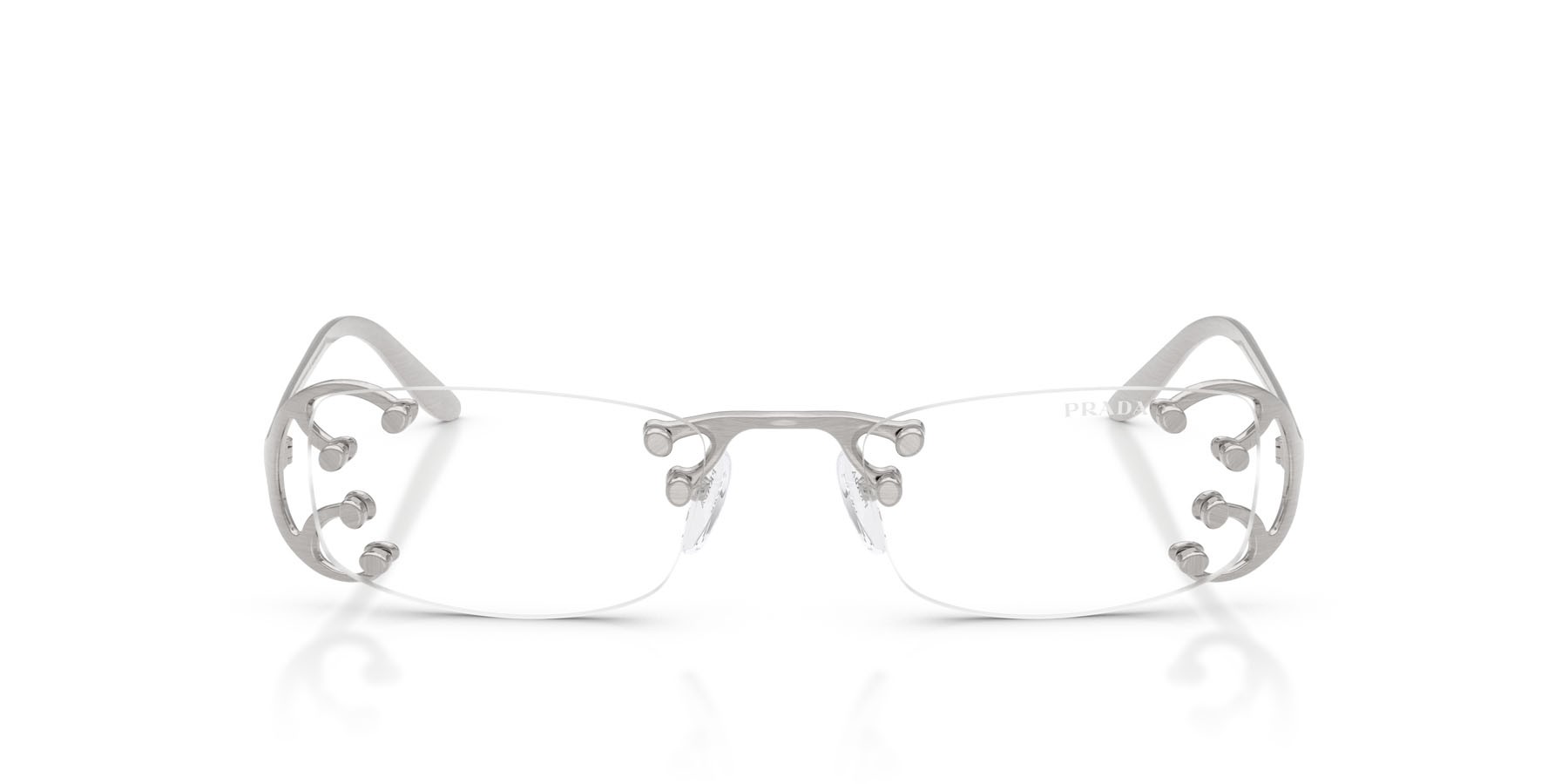 Sunglasses Prada PR C57S (28H08N) color argento nouveau shape rectangle lenses clear blue-violet light filter