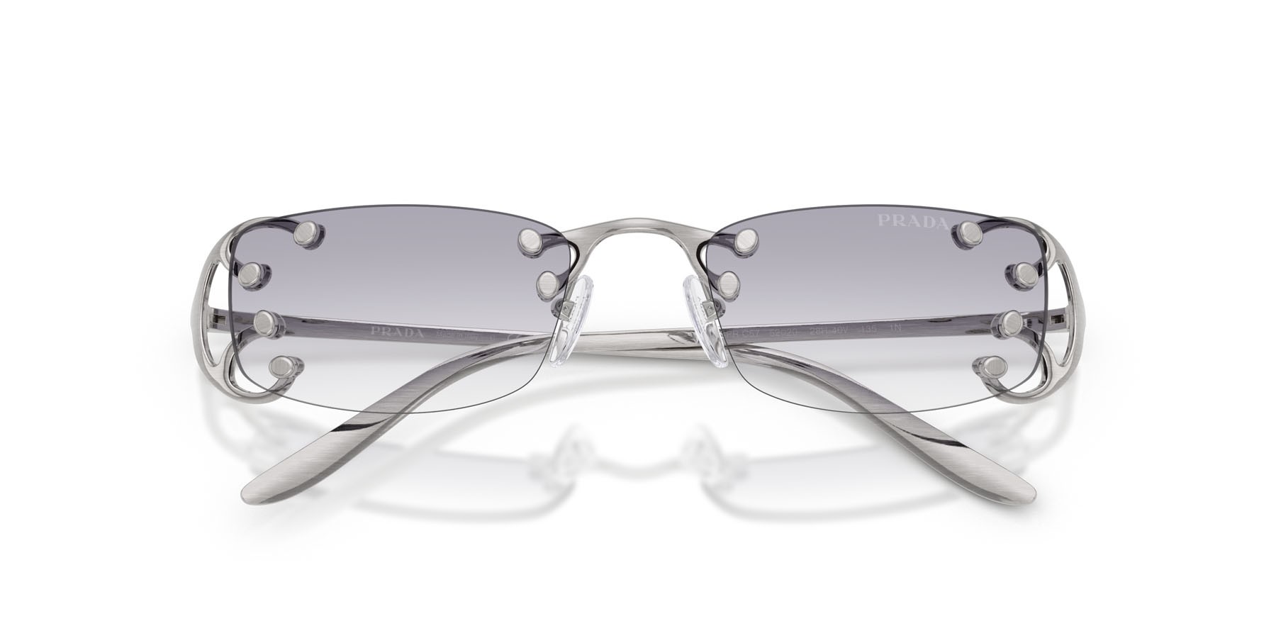 Sunglasses Prada PR C57S (28H40V) color argento nouveau shape rectangle lenses trasparente sfumato grigio scuro