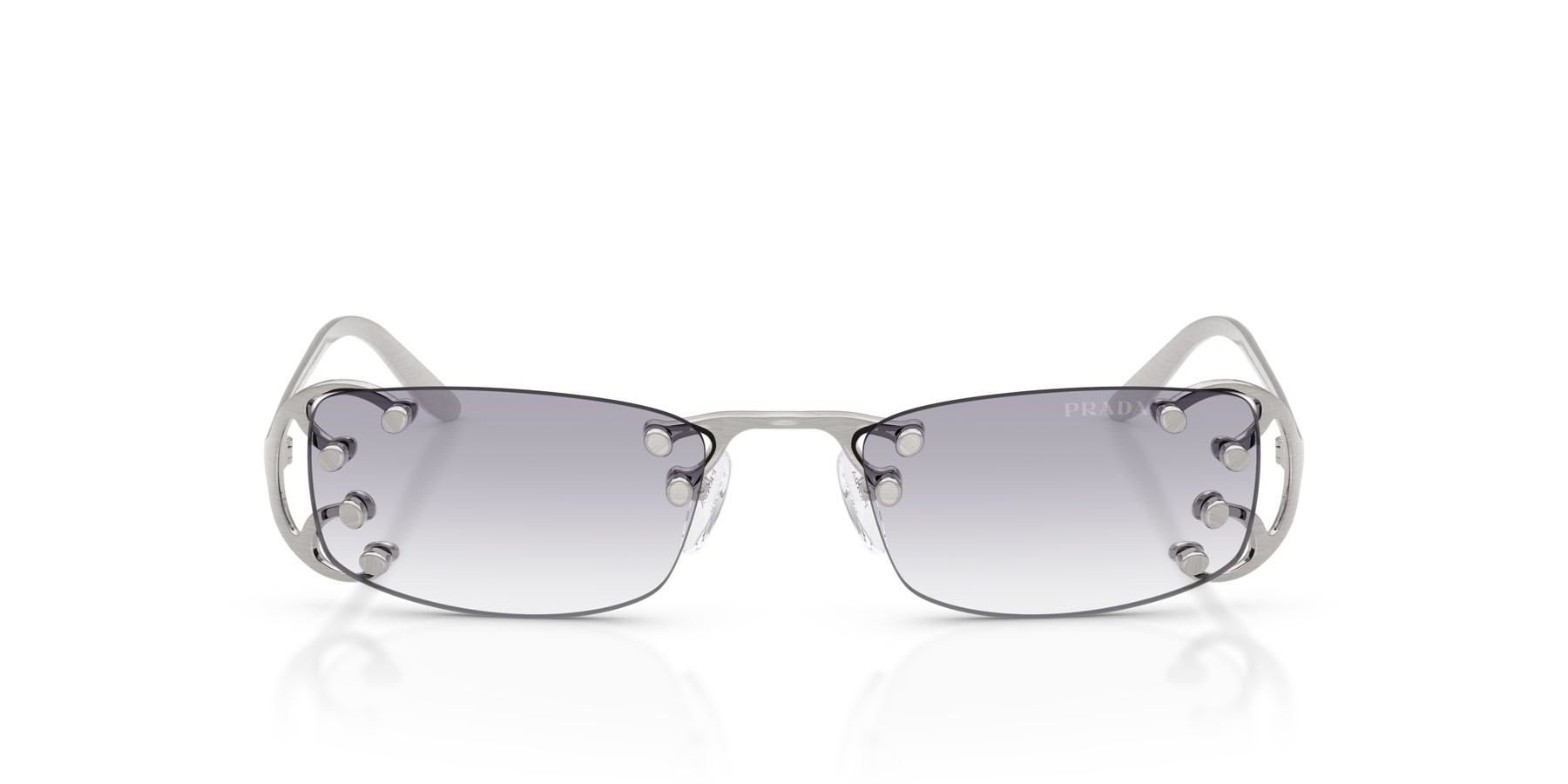 Sunglasses Prada PR C57S (28H40V) color argento nouveau shape rectangle lenses trasparente sfumato grigio scuro