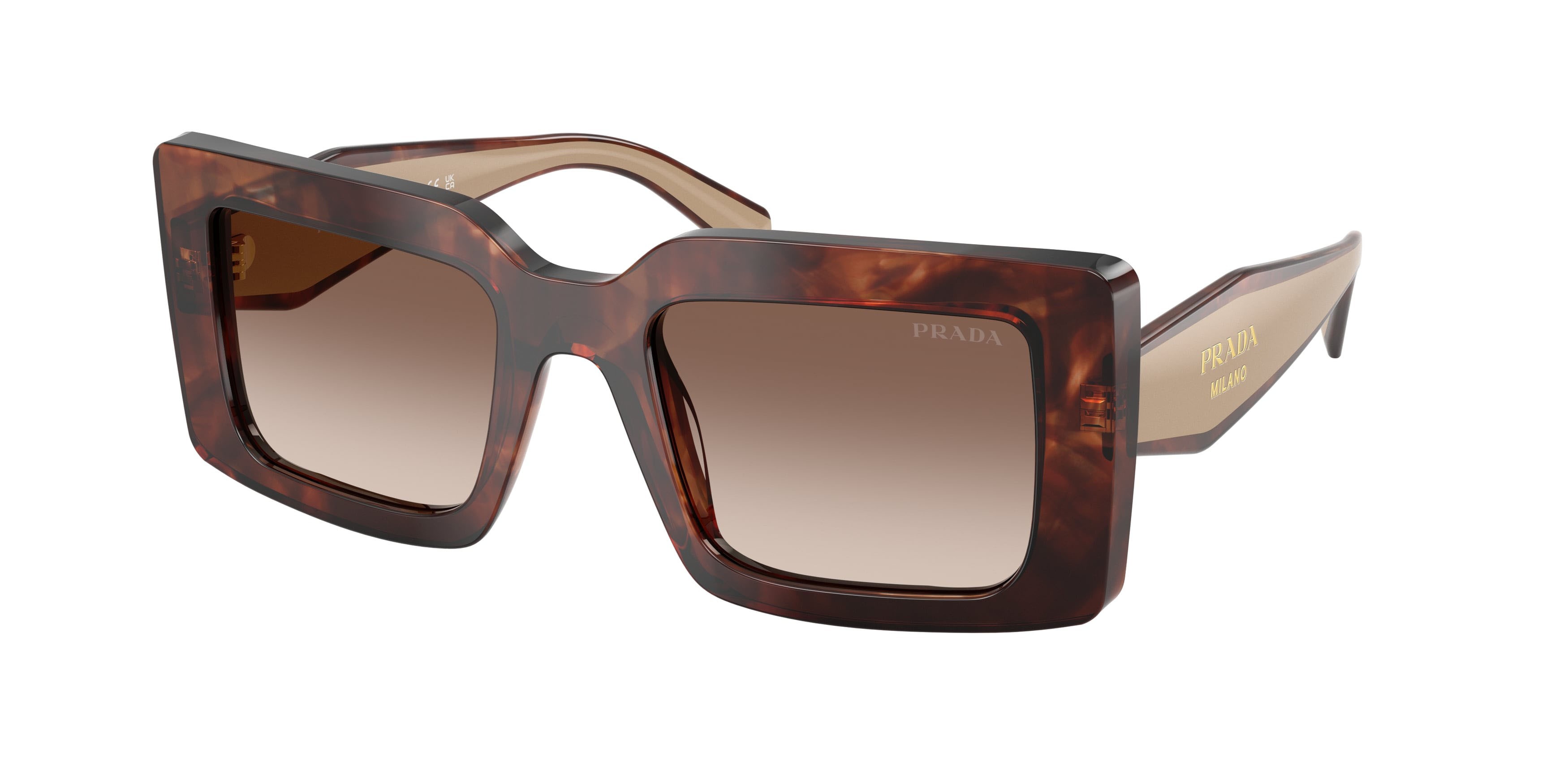 Occhiali da sole Prada PR D01S (00K10S) colore caramello tartarugato forma rettangolare lenti marrone sfumato