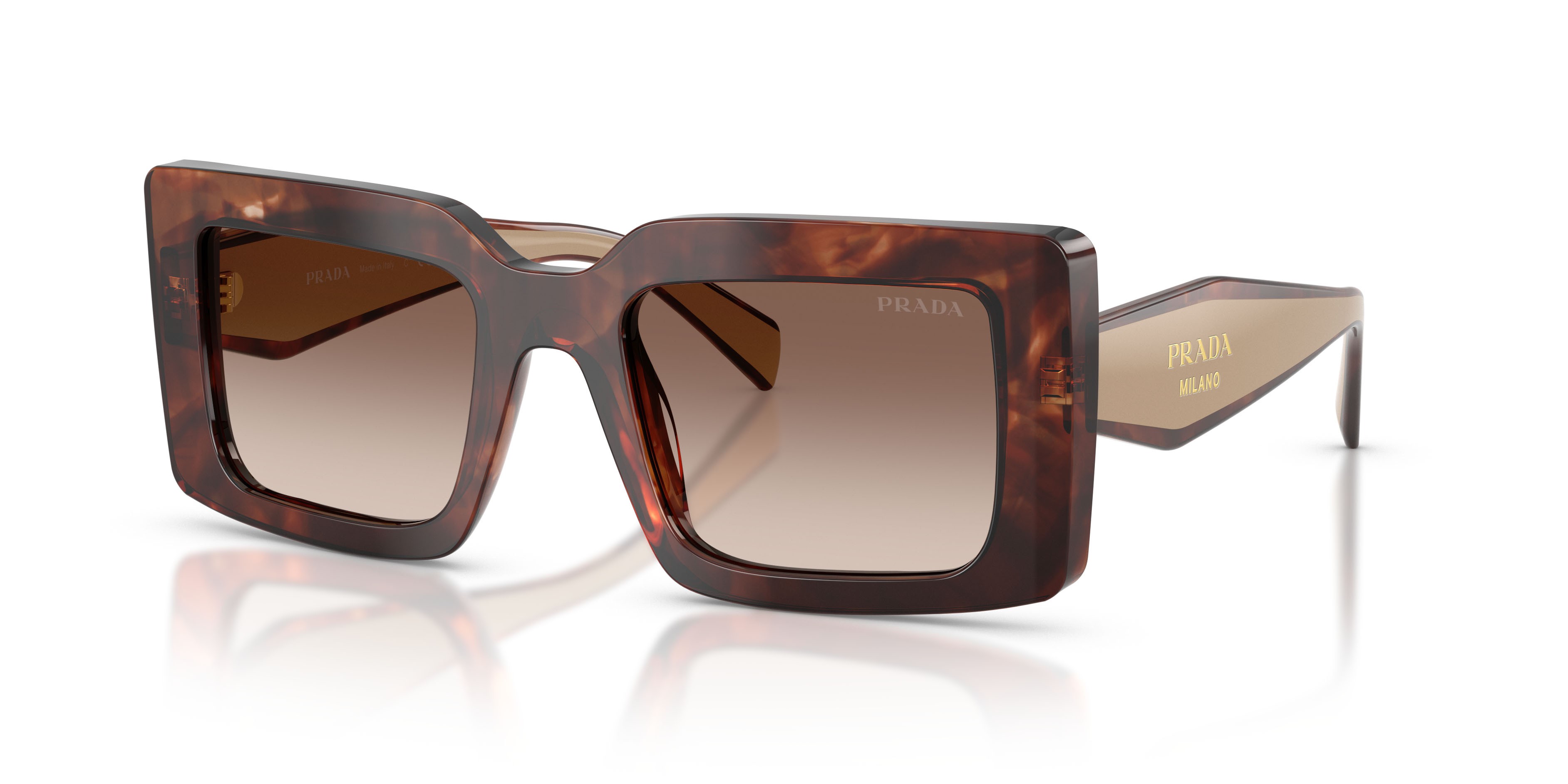 Occhiali da sole Prada PR D01S (00K10S) colore caramello tartarugato forma rettangolare lenti marrone sfumato