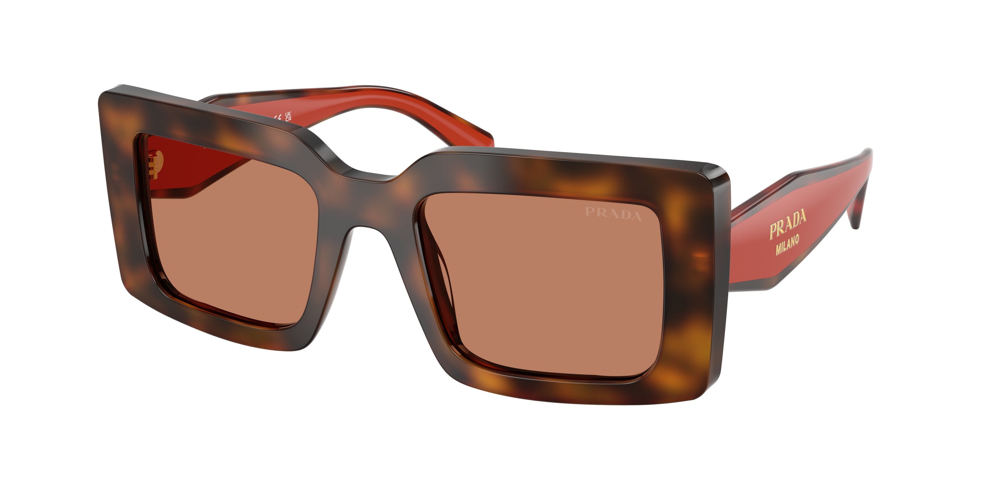 Occhiali da sole Prada PR D01S (01K90Q) colore juniper tortoise/cotto forma rettangolare lenti marrone