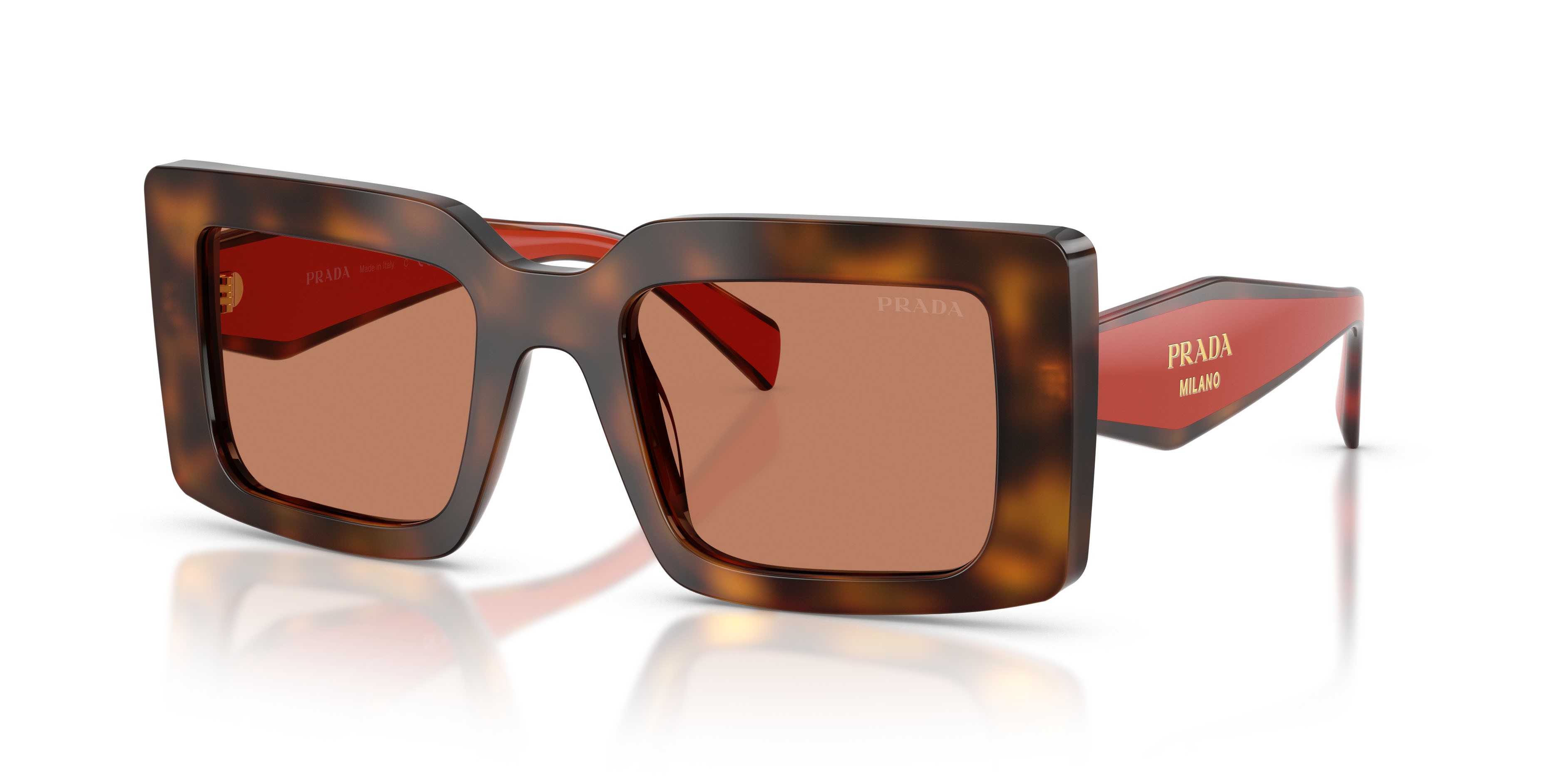 Occhiali da sole Prada PR D01S (01K90Q) colore juniper tortoise/cotto forma rettangolare lenti marrone