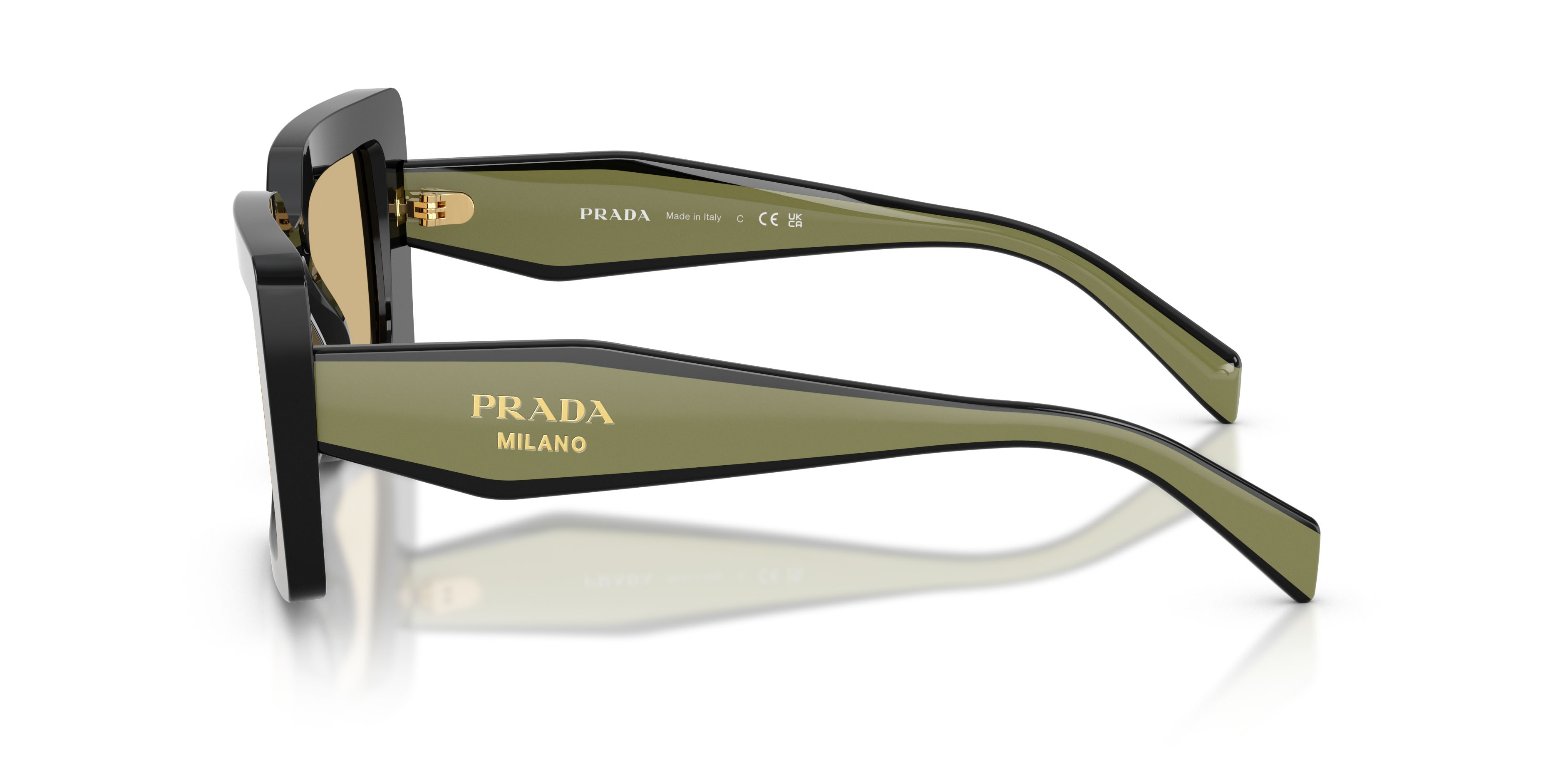 Sunglasses Prada PR D01S (03K10R) color nero shape rectangle lenses giallo
