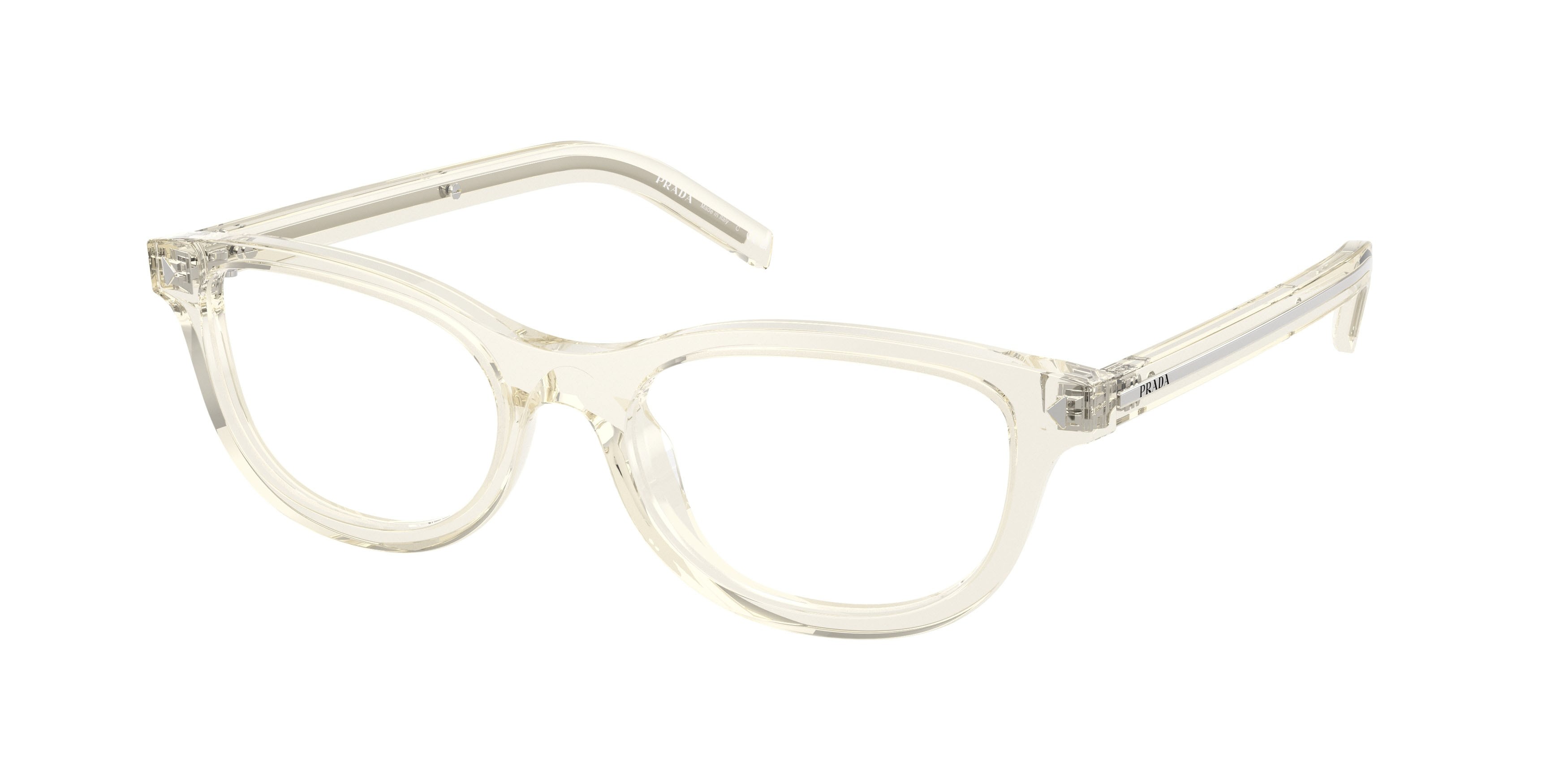 Eyeglasses Prada PR D01VU (12X1O1) color champagne trasparente shape oval lenses lente demo