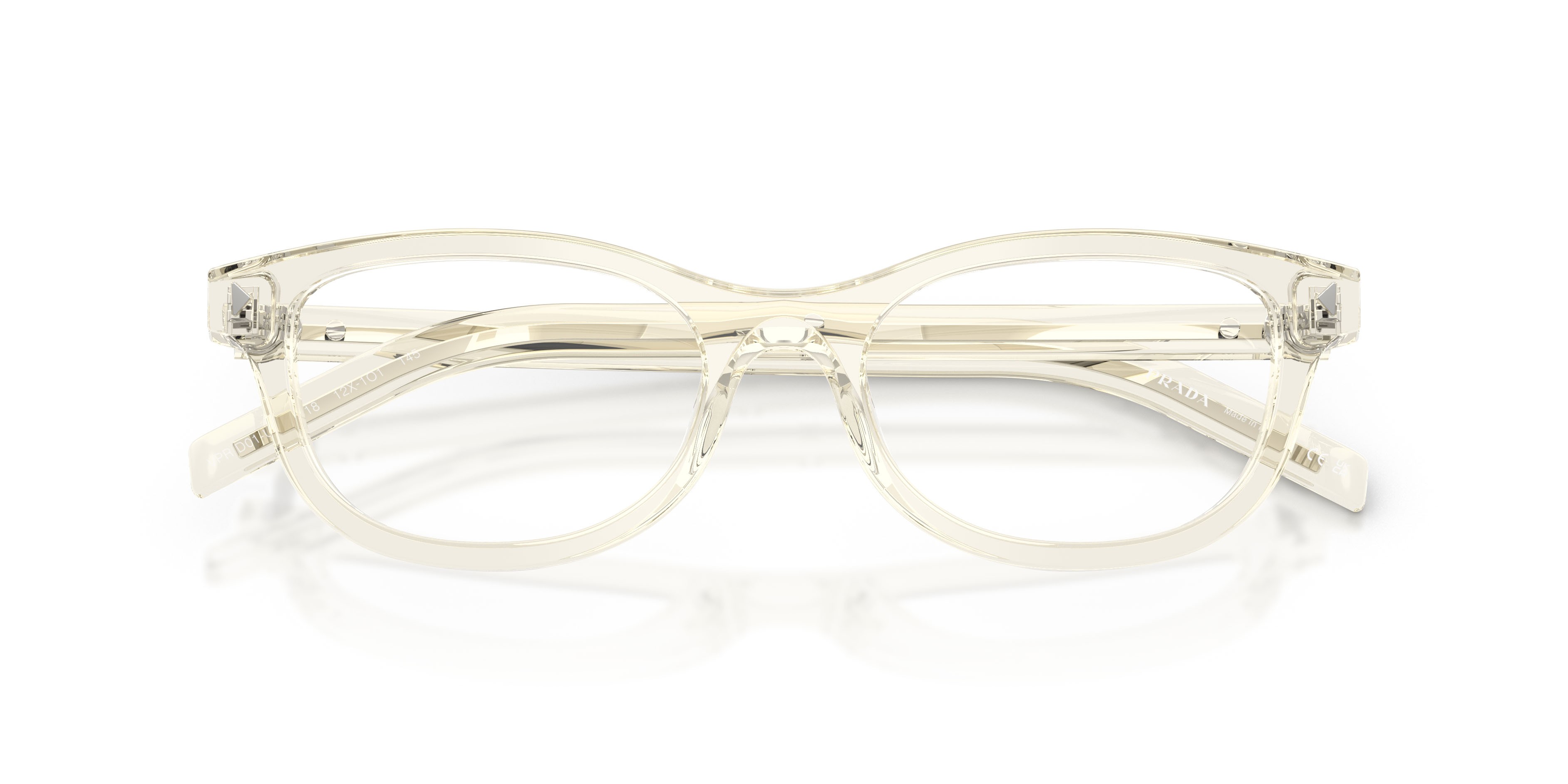 Eyeglasses Prada PR D01VU (12X1O1) color champagne trasparente shape oval lenses lente demo