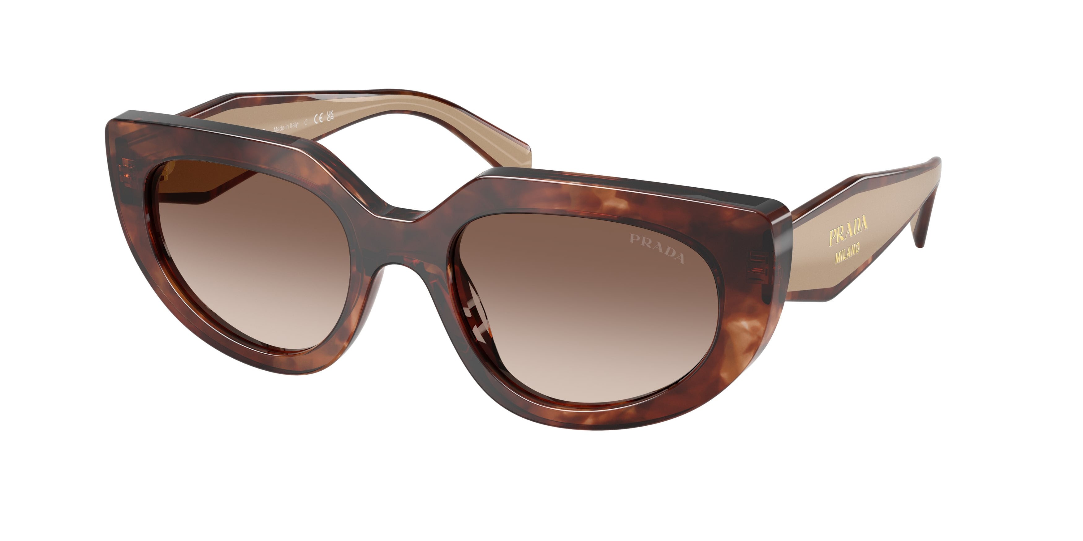 Occhiali da sole Prada PR D02S (00K10S) colore caramello tartarugato forma ovale lenti marrone sfumato