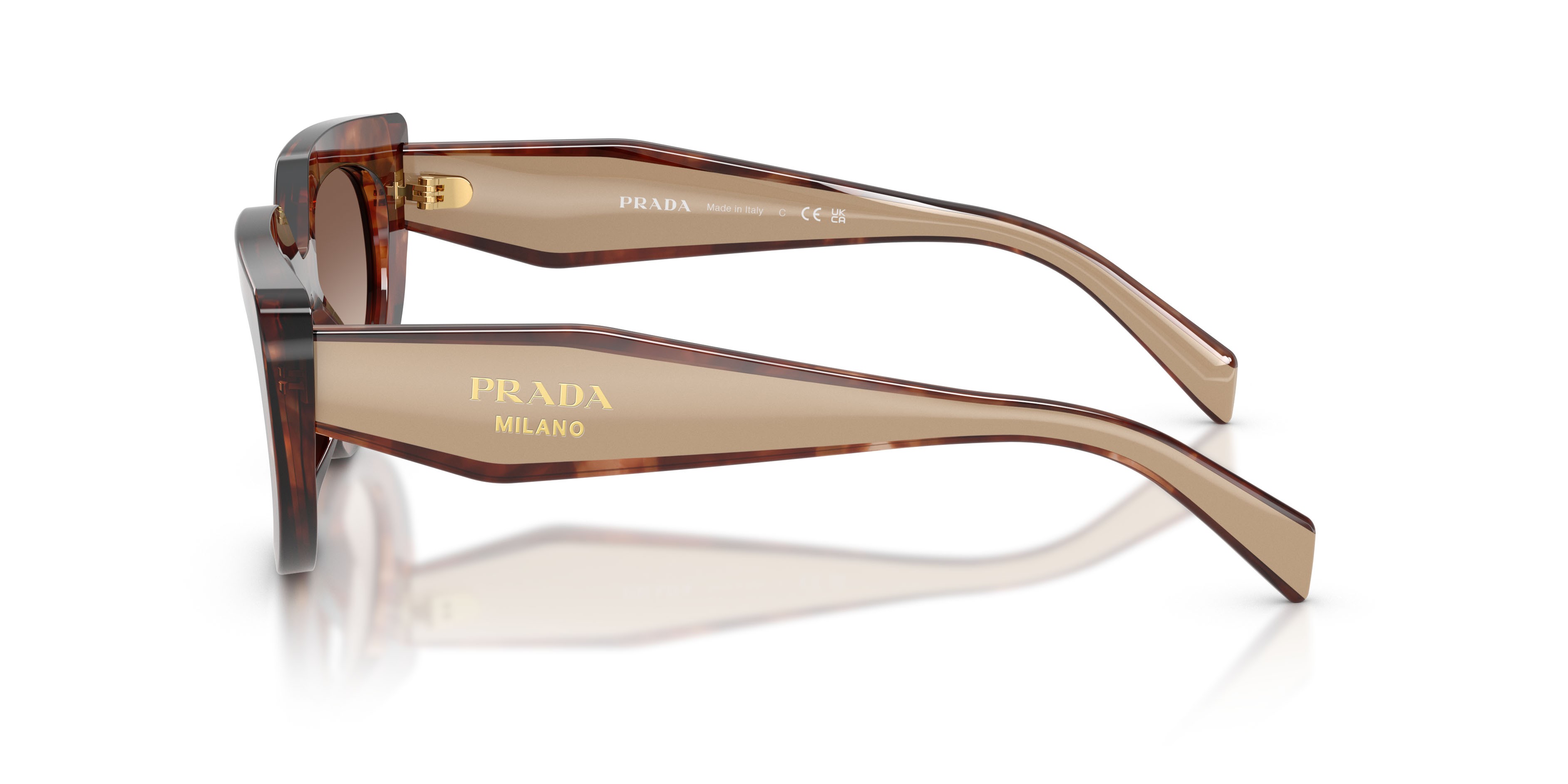 Occhiali da sole Prada PR D02S (00K10S) colore caramello tartarugato forma ovale lenti marrone sfumato