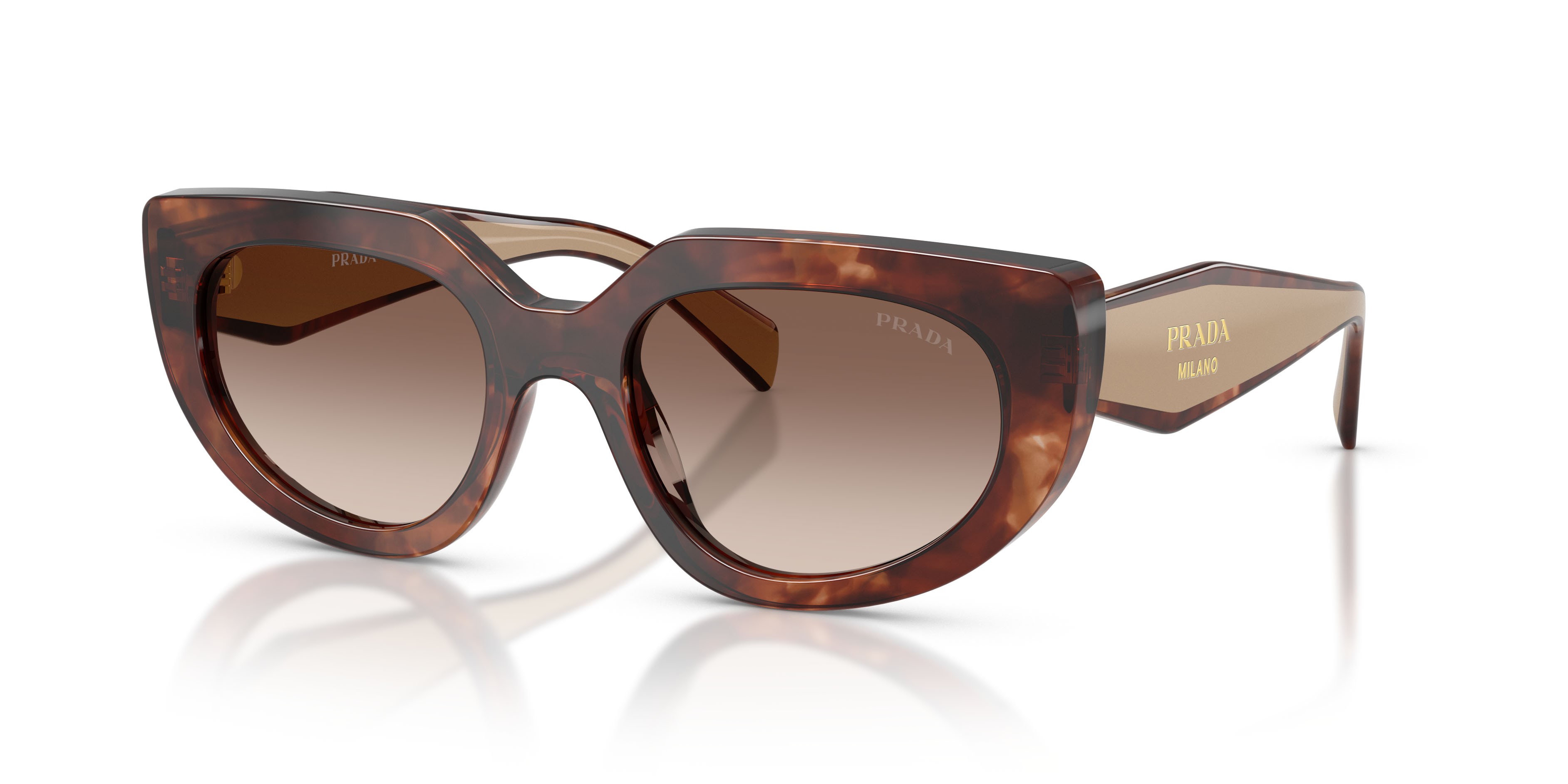 Occhiali da sole Prada PR D02S (00K10S) colore caramello tartarugato forma ovale lenti marrone sfumato