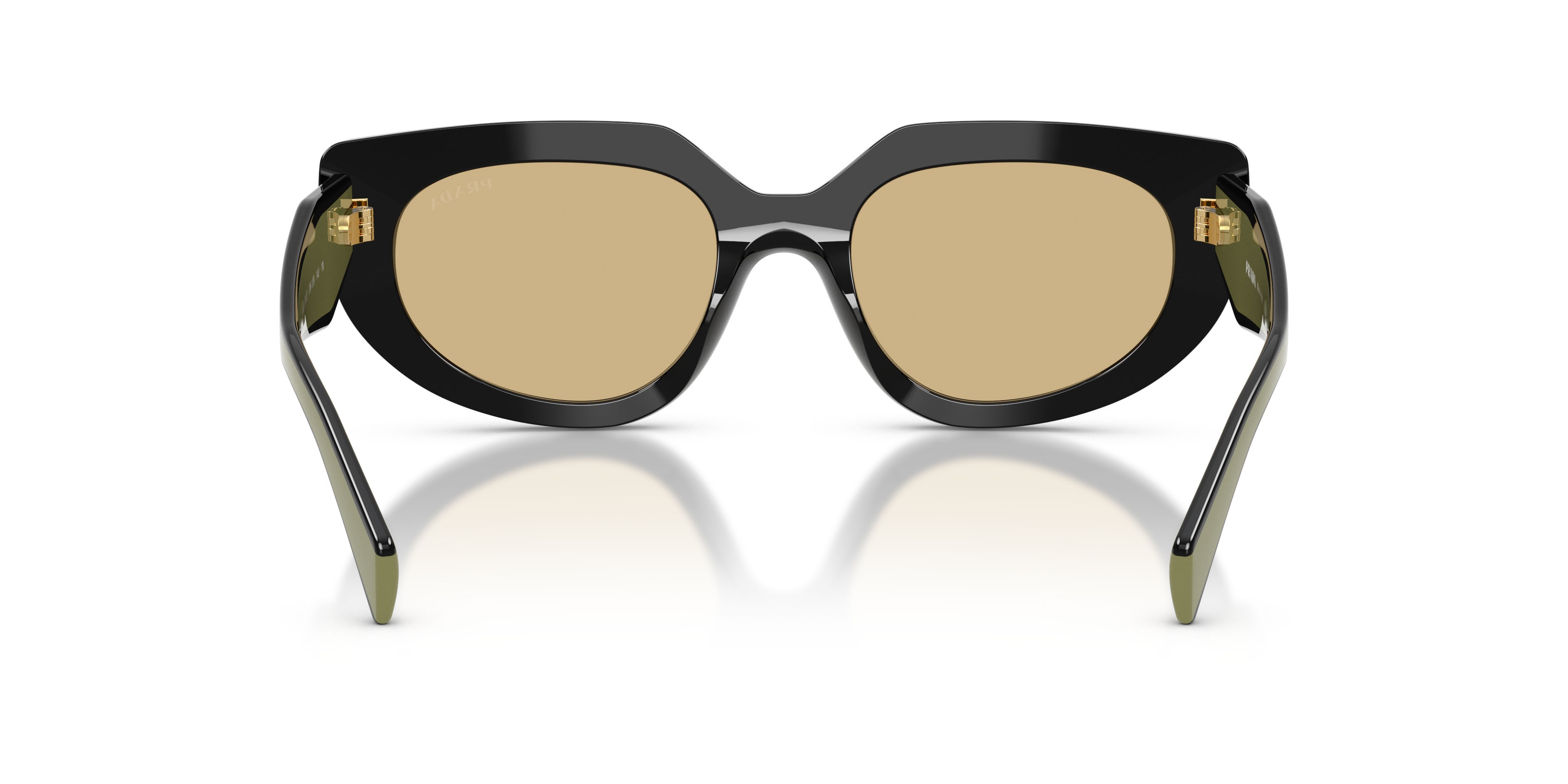 Sunglasses Prada PR D02S (03K10R) color nero shape oval lenses giallo
