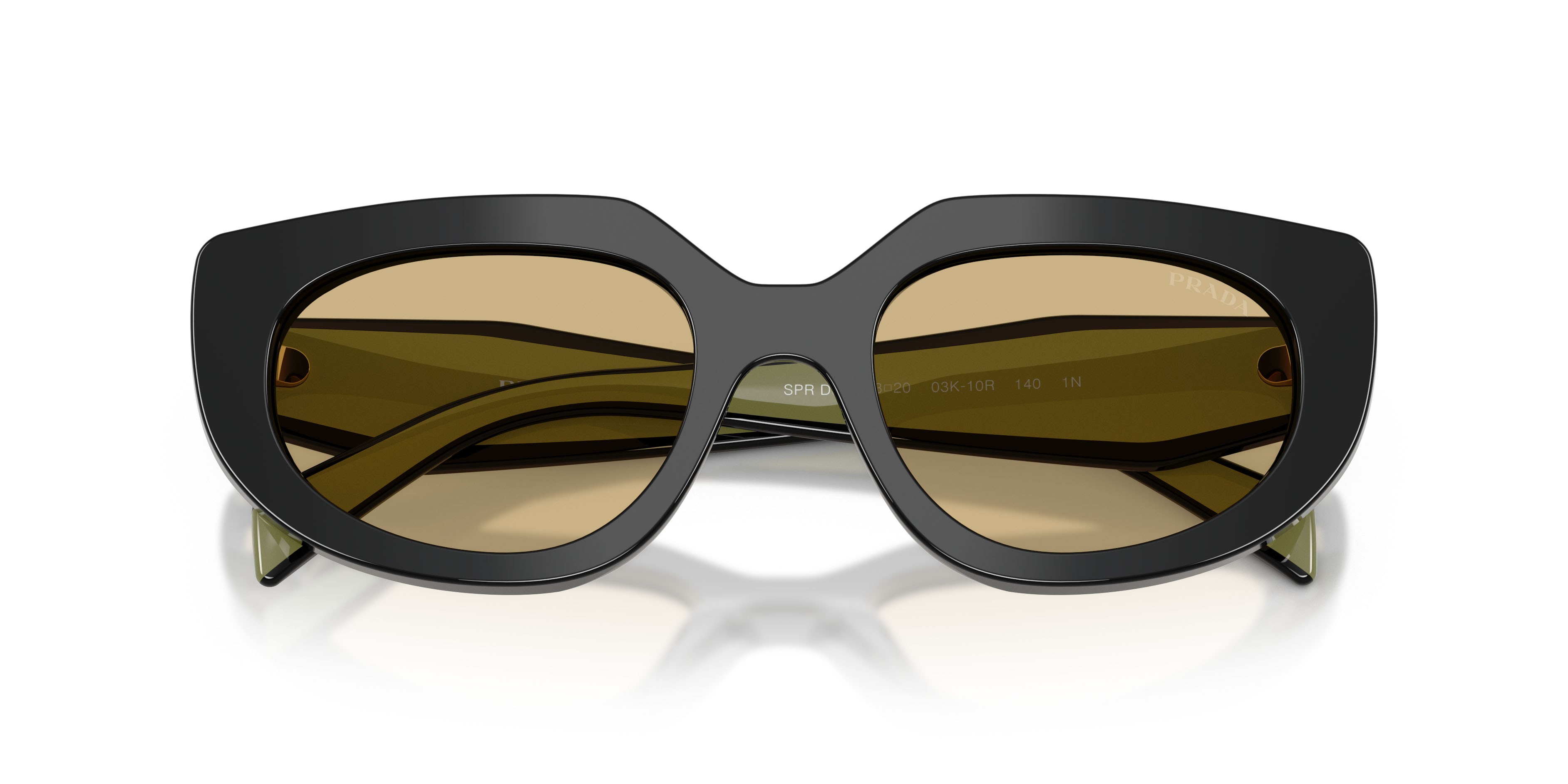Sunglasses Prada PR D02S (03K10R) color nero shape oval lenses giallo