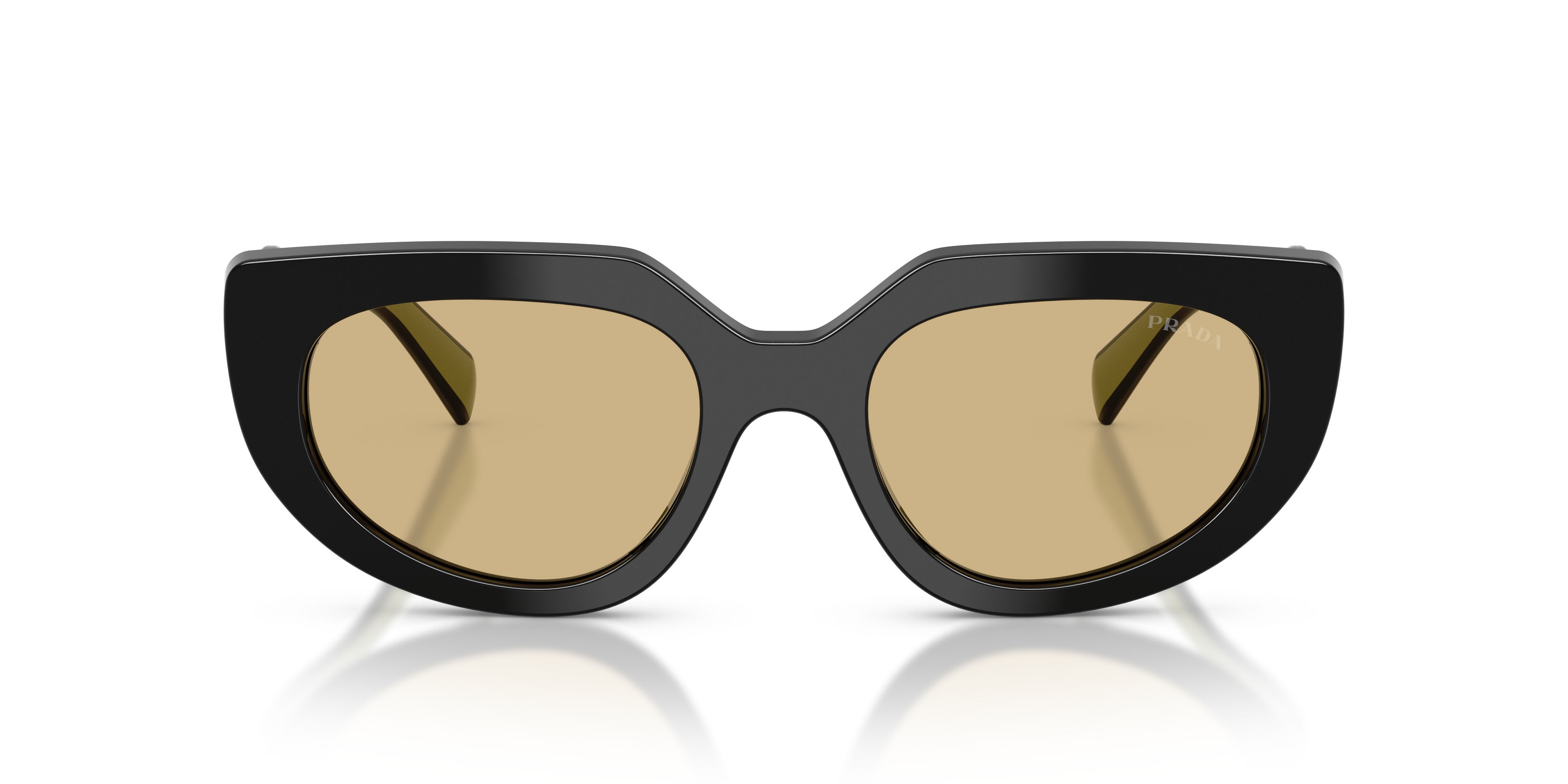 Sunglasses Prada PR D02S (03K10R) color nero shape oval lenses giallo