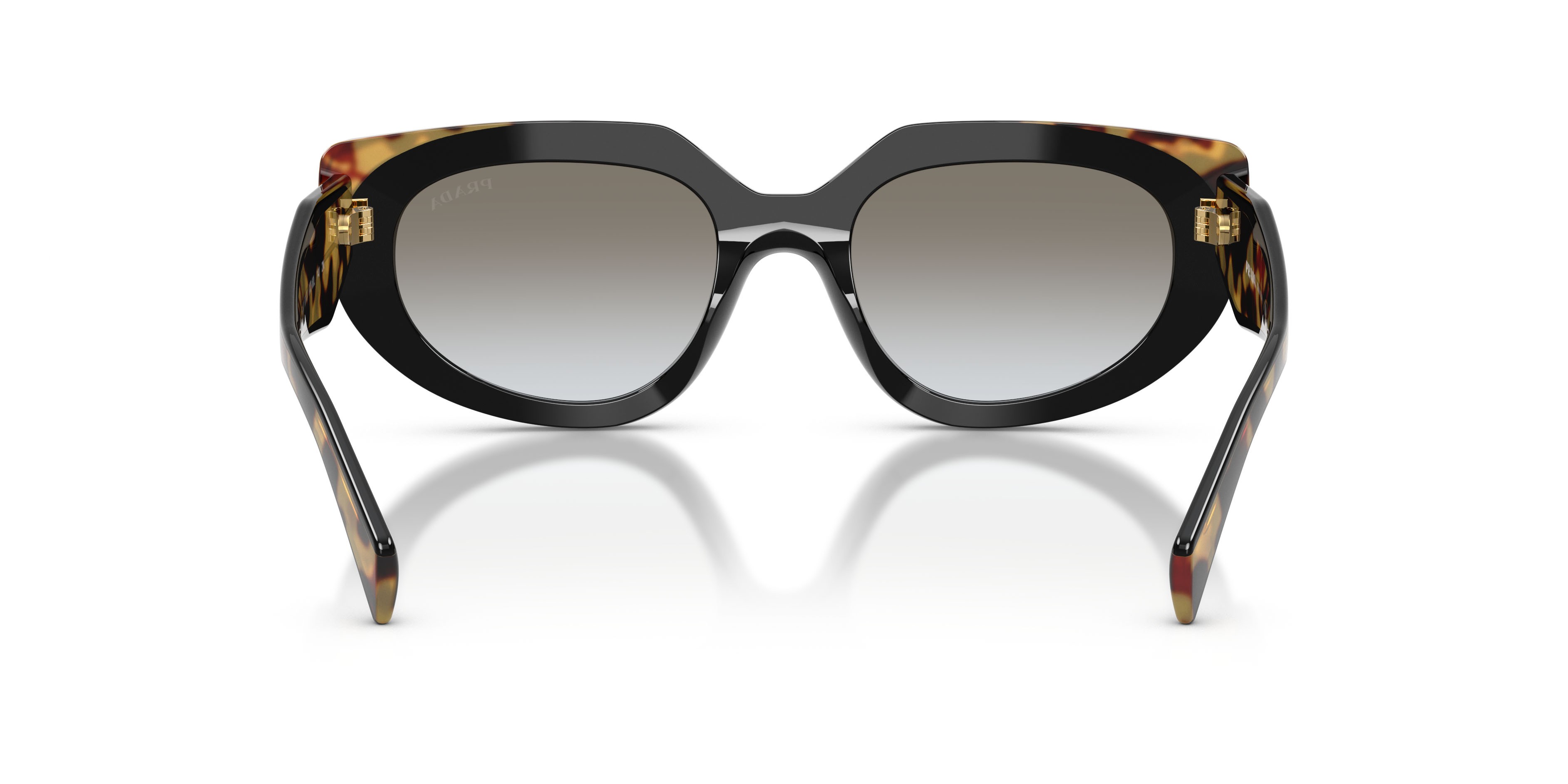Sunglasses Prada PR D02S (0CD80L) color nero/tartarugato medio shape oval lenses sfumato grigio