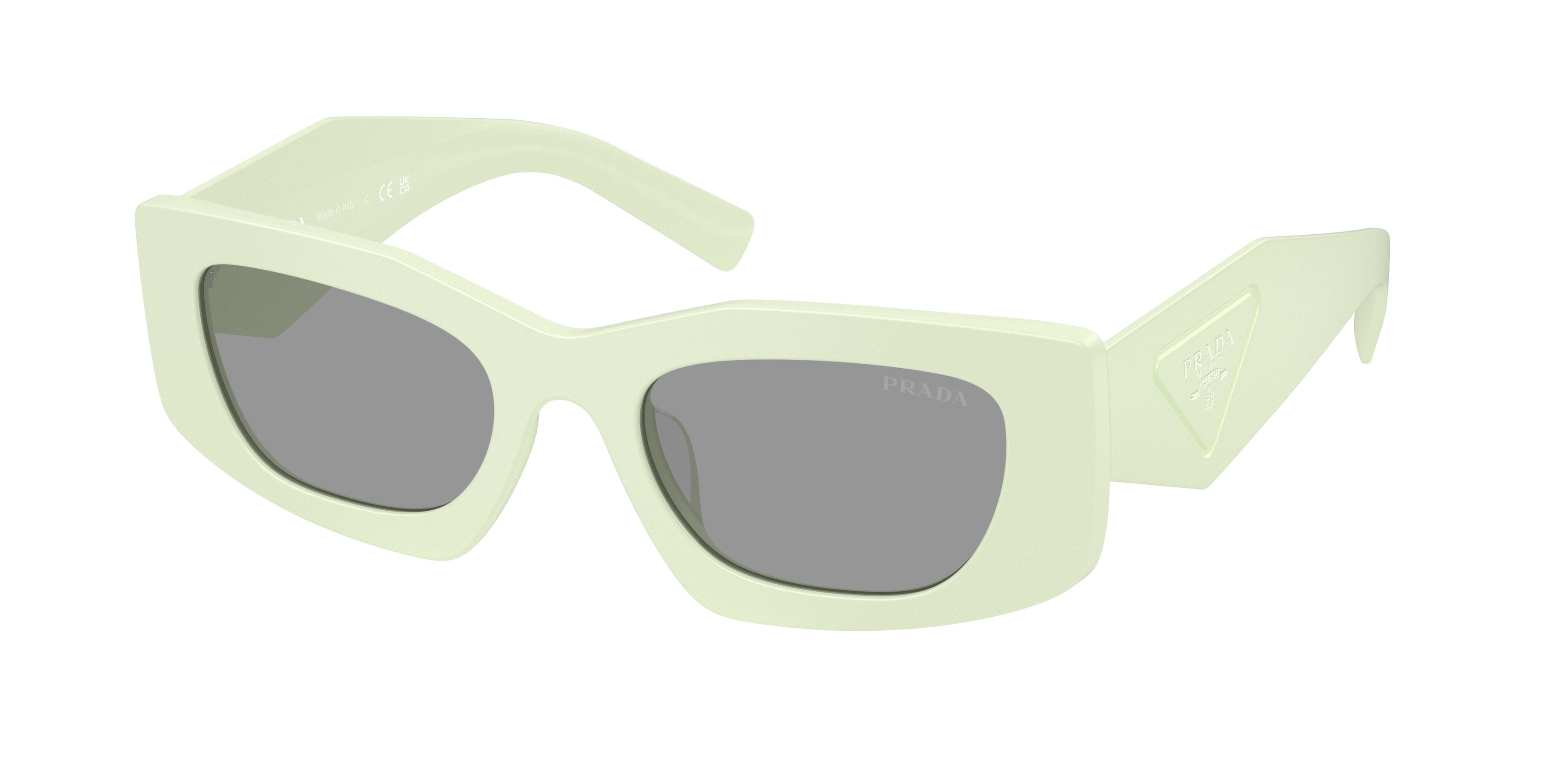 Occhiali da sole Prada PR D03SD (05K50Q) colore verde menta opaco forma rettangolare lenti grigio