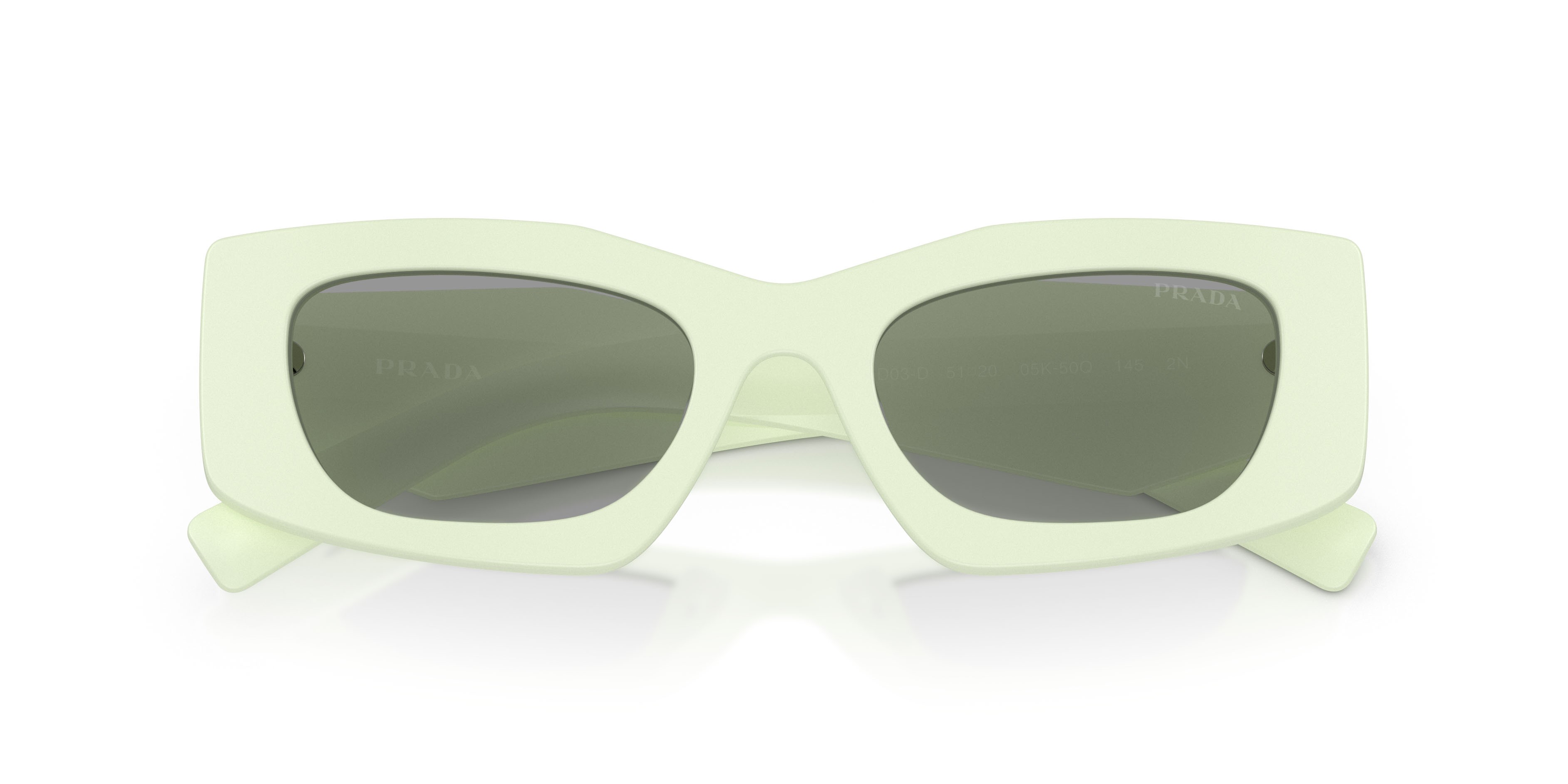 Occhiali da sole Prada PR D03SD (05K50Q) colore verde menta opaco forma rettangolare lenti grigio