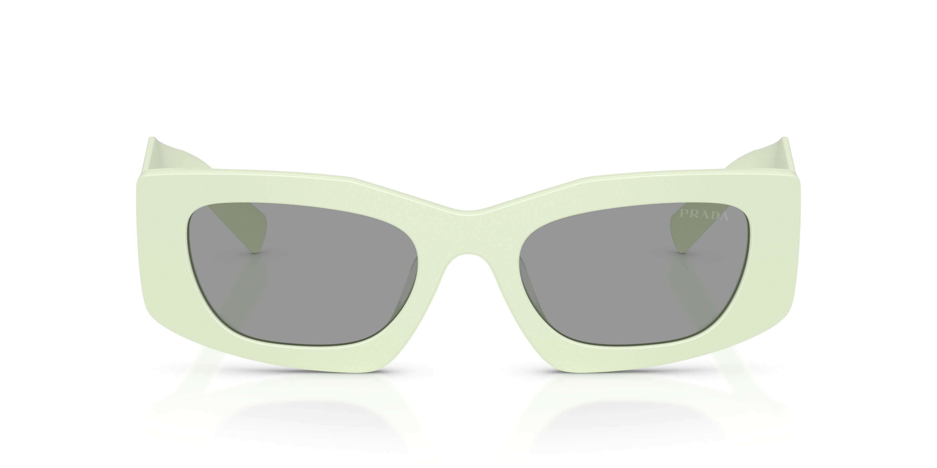 Occhiali da sole Prada PR D03SD (05K50Q) colore verde menta opaco forma rettangolare lenti grigio