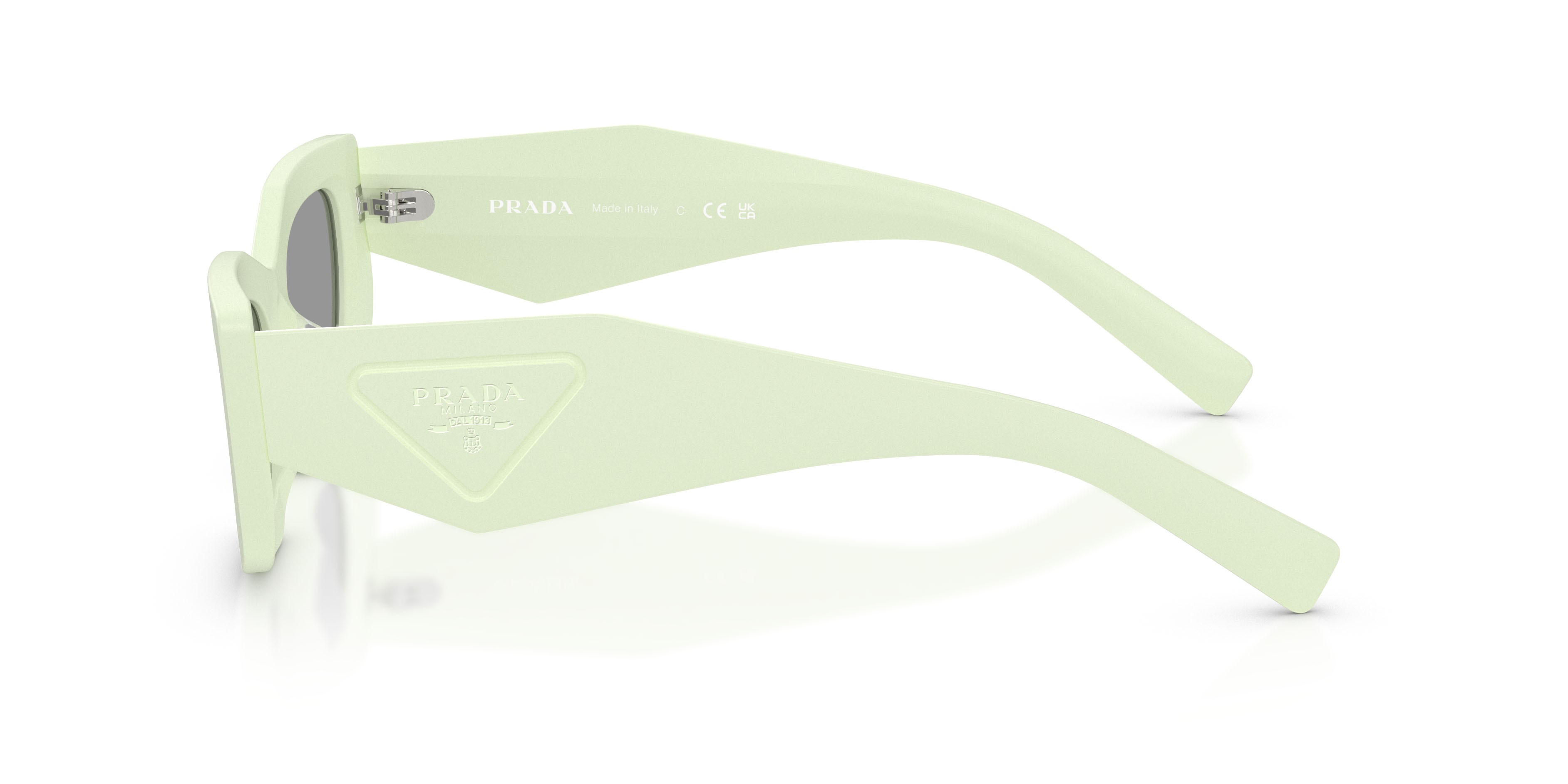 Occhiali da sole Prada PR D03SD (05K50Q) colore verde menta opaco forma rettangolare lenti grigio