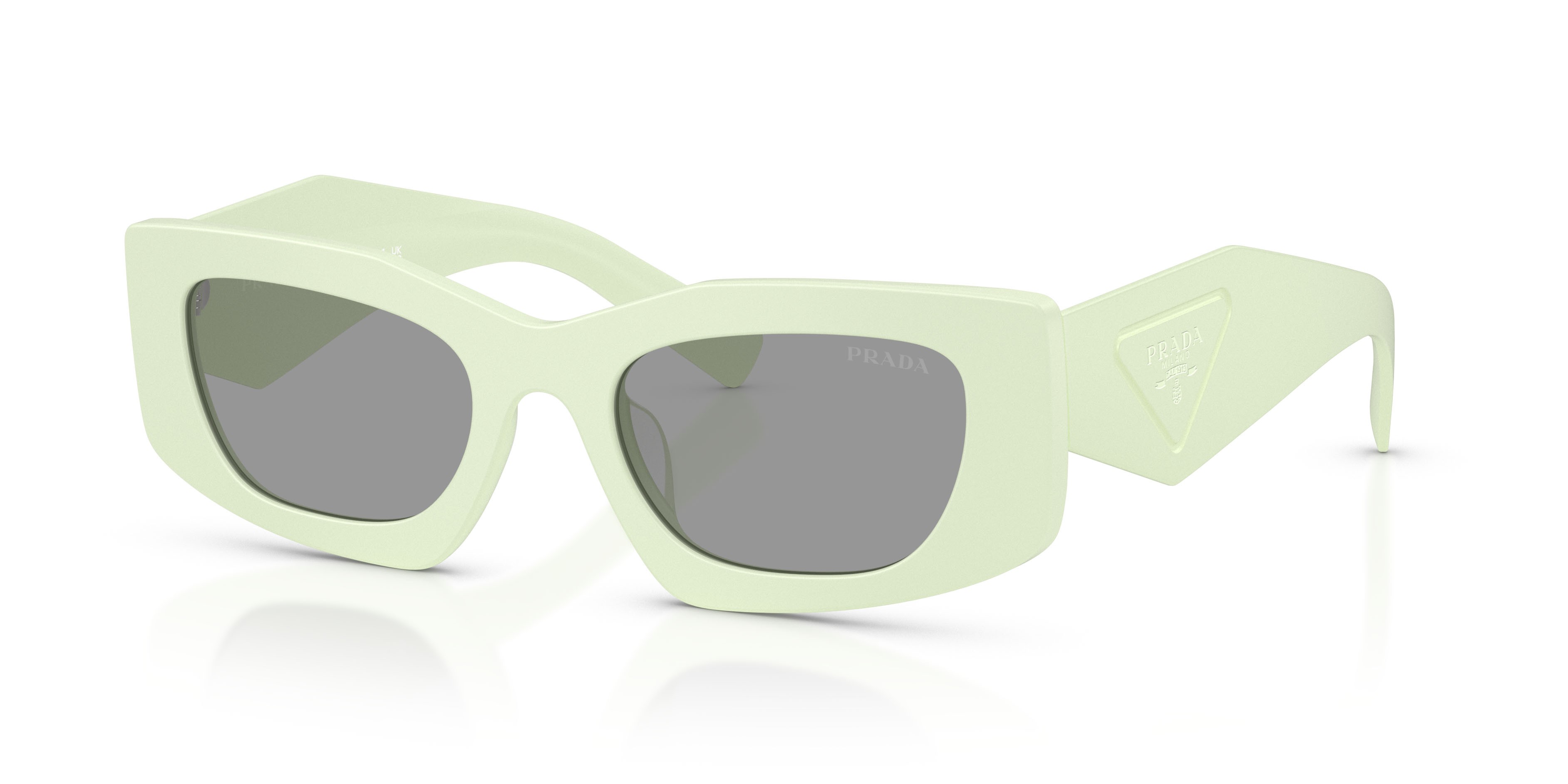 Occhiali da sole Prada PR D03SD (05K50Q) colore verde menta opaco forma rettangolare lenti grigio