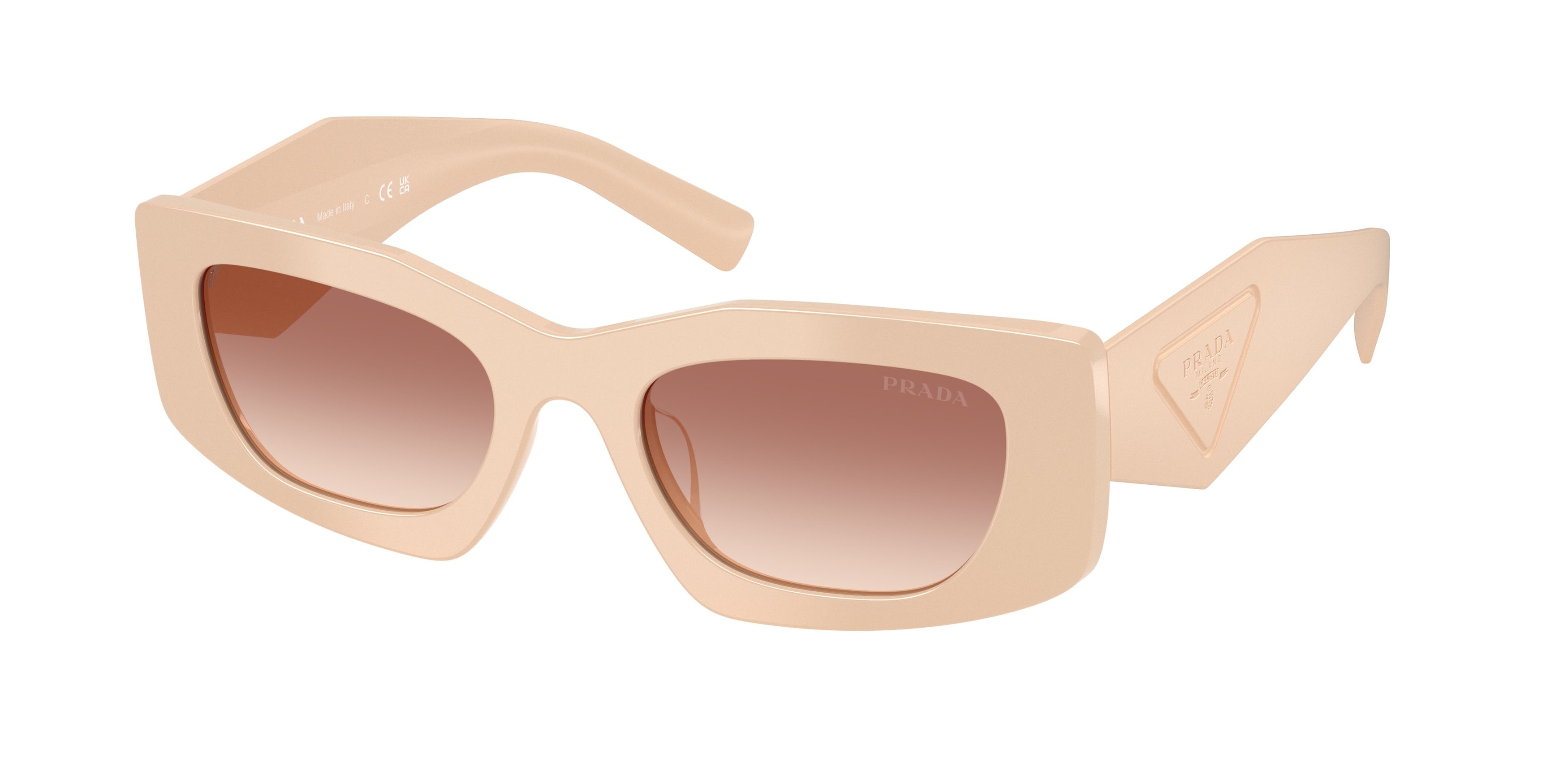Occhiali da sole Prada PR D03SD (25B50L) colore rosa pastello forma rettangolare lenti marrone sfumato bordeaux