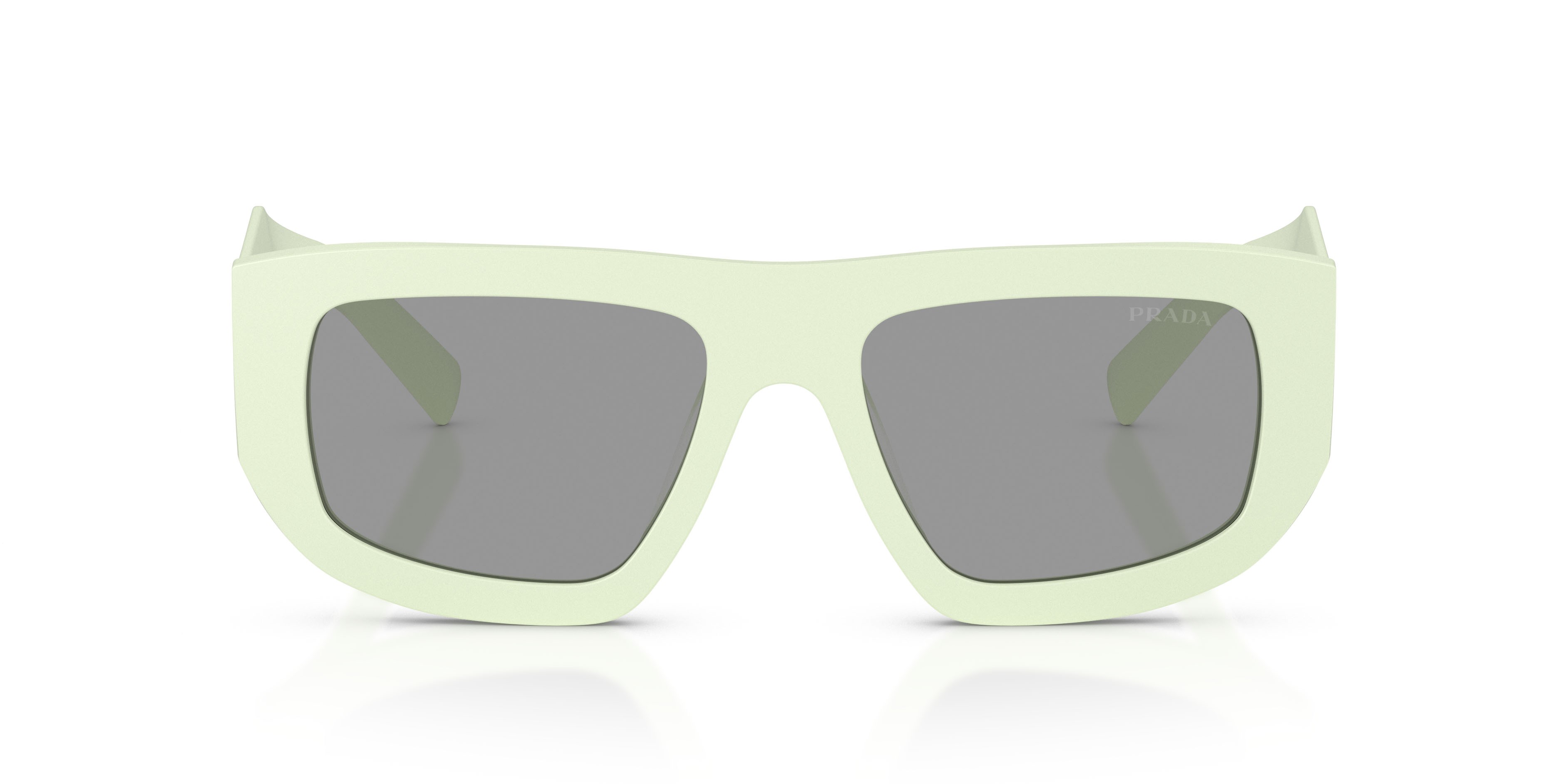 Sunglasses Prada PR D04SU (05K50Q) color verde menta opaco shape irregular lenses grigio