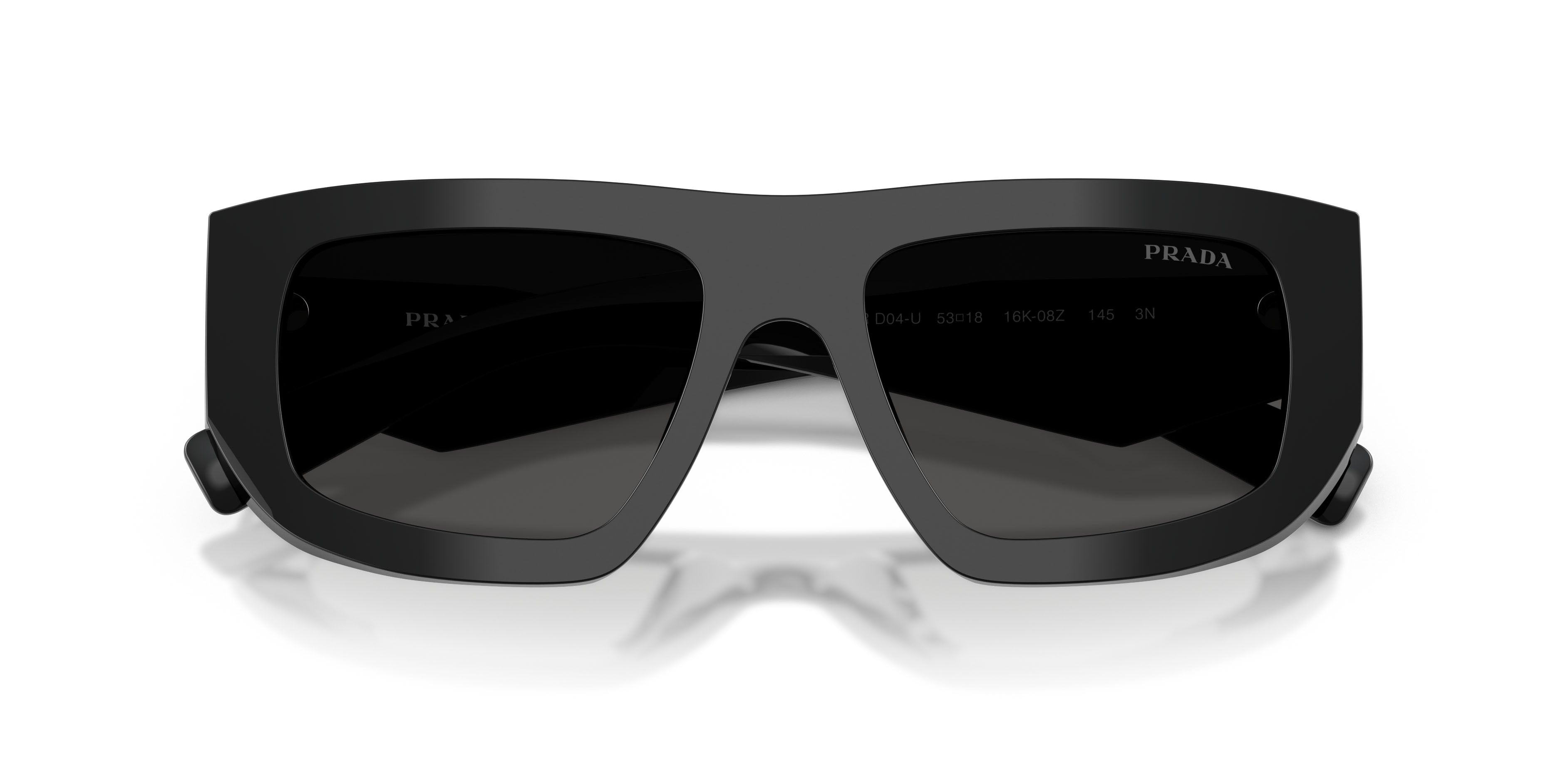 Sunglasses Prada PR D04SU (16K08Z) color nero shape irregular lenses grigio scuro