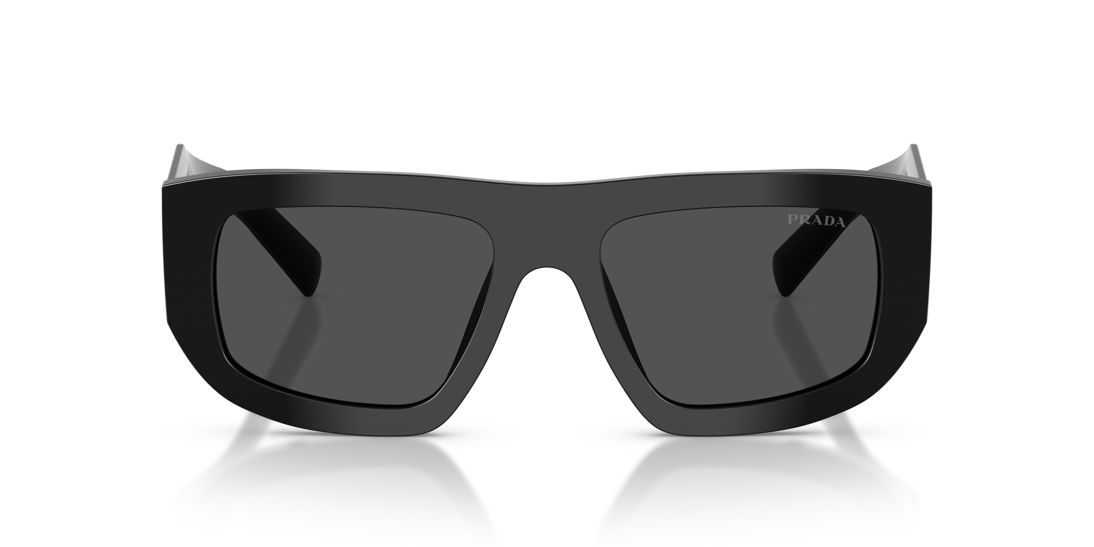 Sunglasses Prada PR D04SU (16K08Z) color nero shape irregular lenses grigio scuro