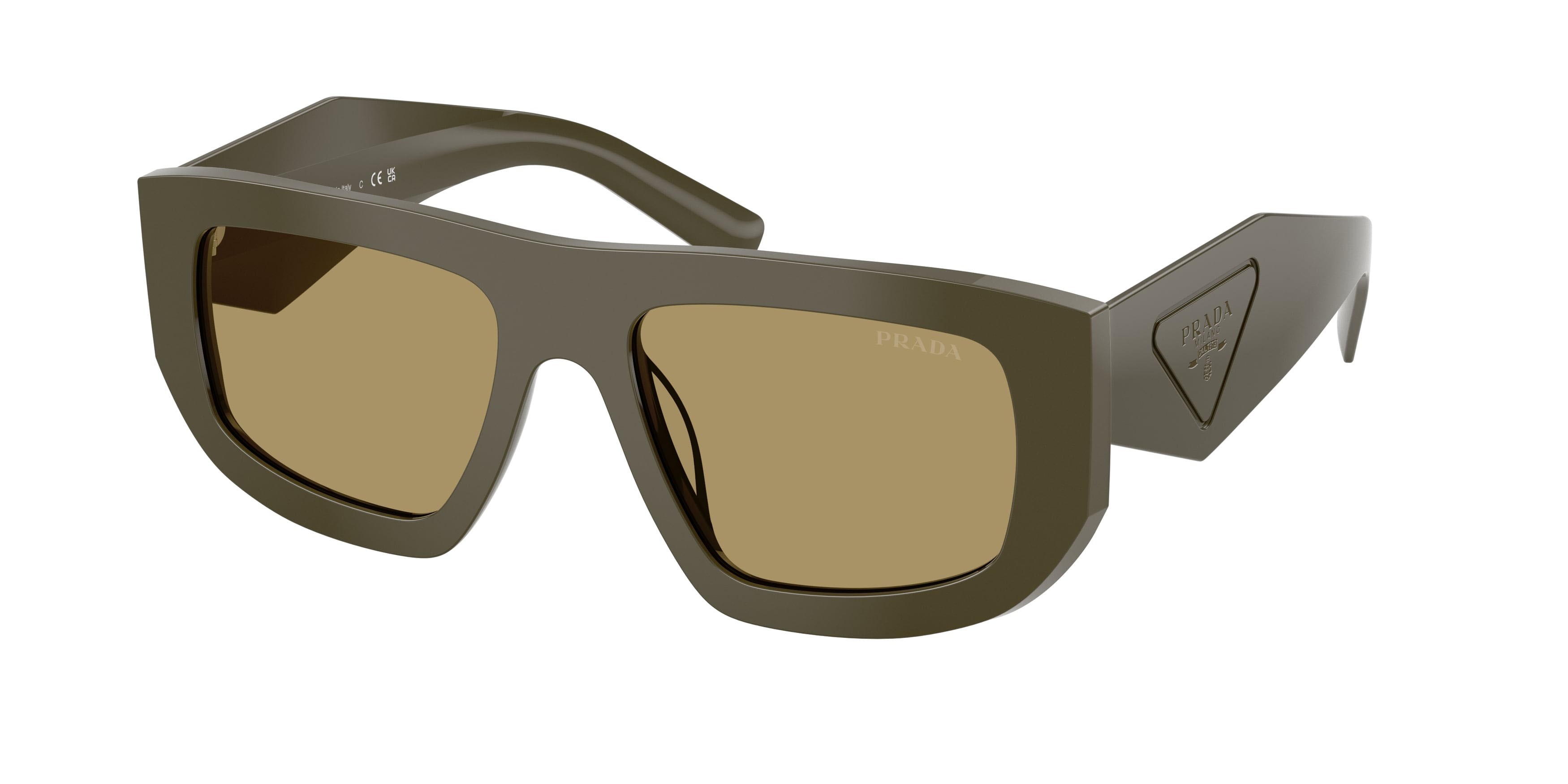 Occhiali da sole Prada PR D04SU (26J70G) colore laurel forma irregolare lenti verde oliva